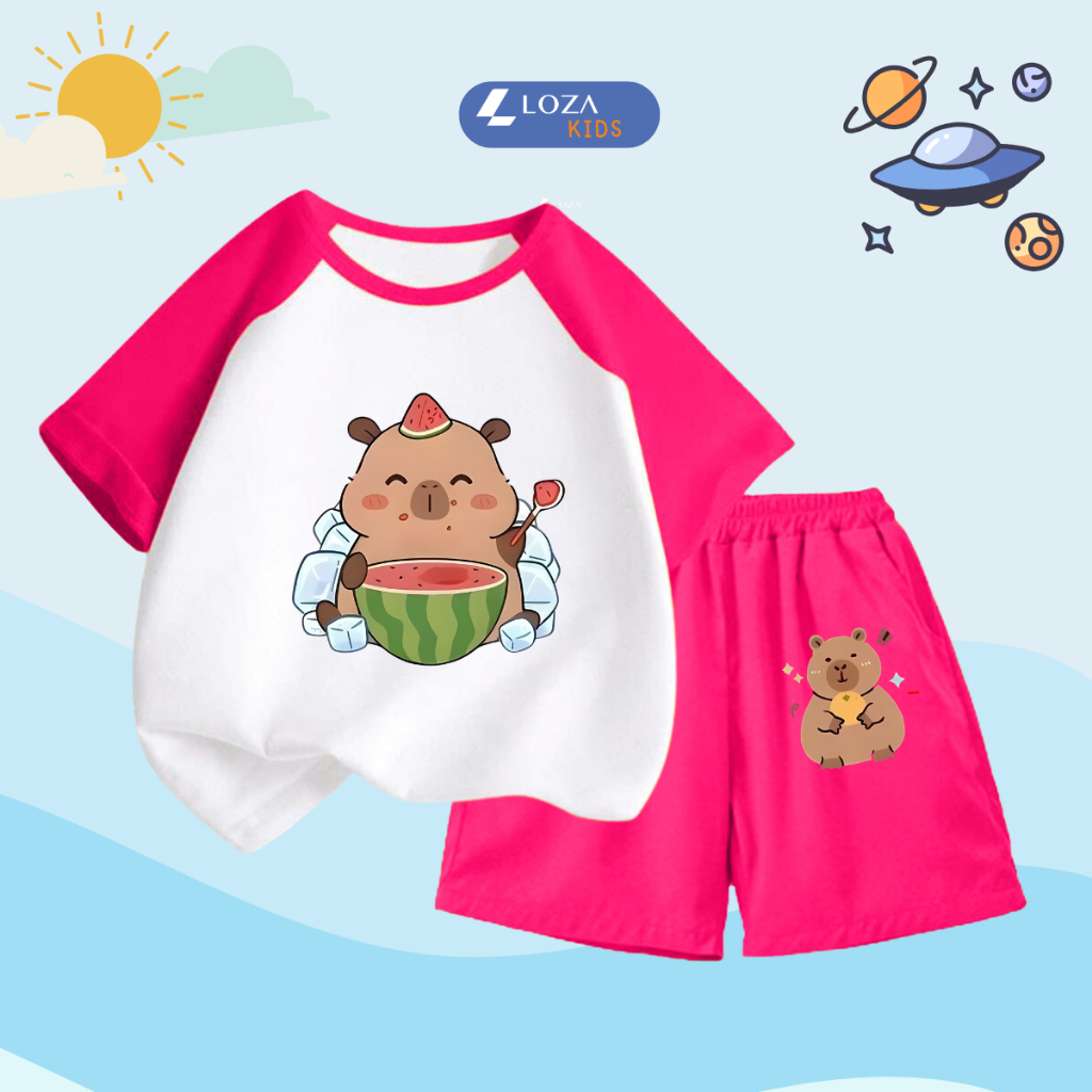Bộ quần áo trẻ em phối màu in hình 'Capybara dưa hấu'- Loza Kids BD031_thumbnail_8