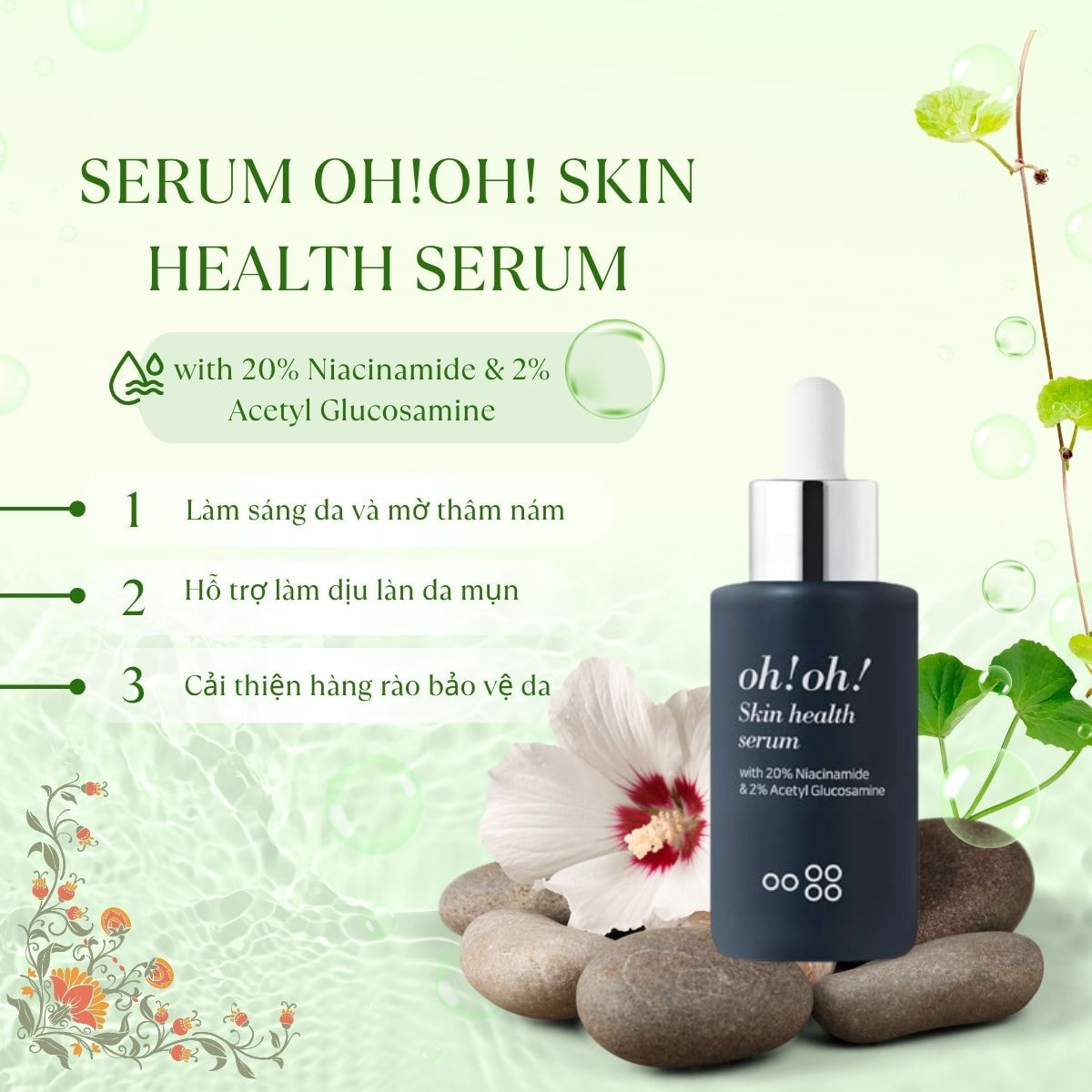 Serum oh!oh! Skin Health Serum (with 20% Niacinamide & 2% Acetyl Glucosamine) - Dưỡng Sáng Da, Giảm Thâm Nám
