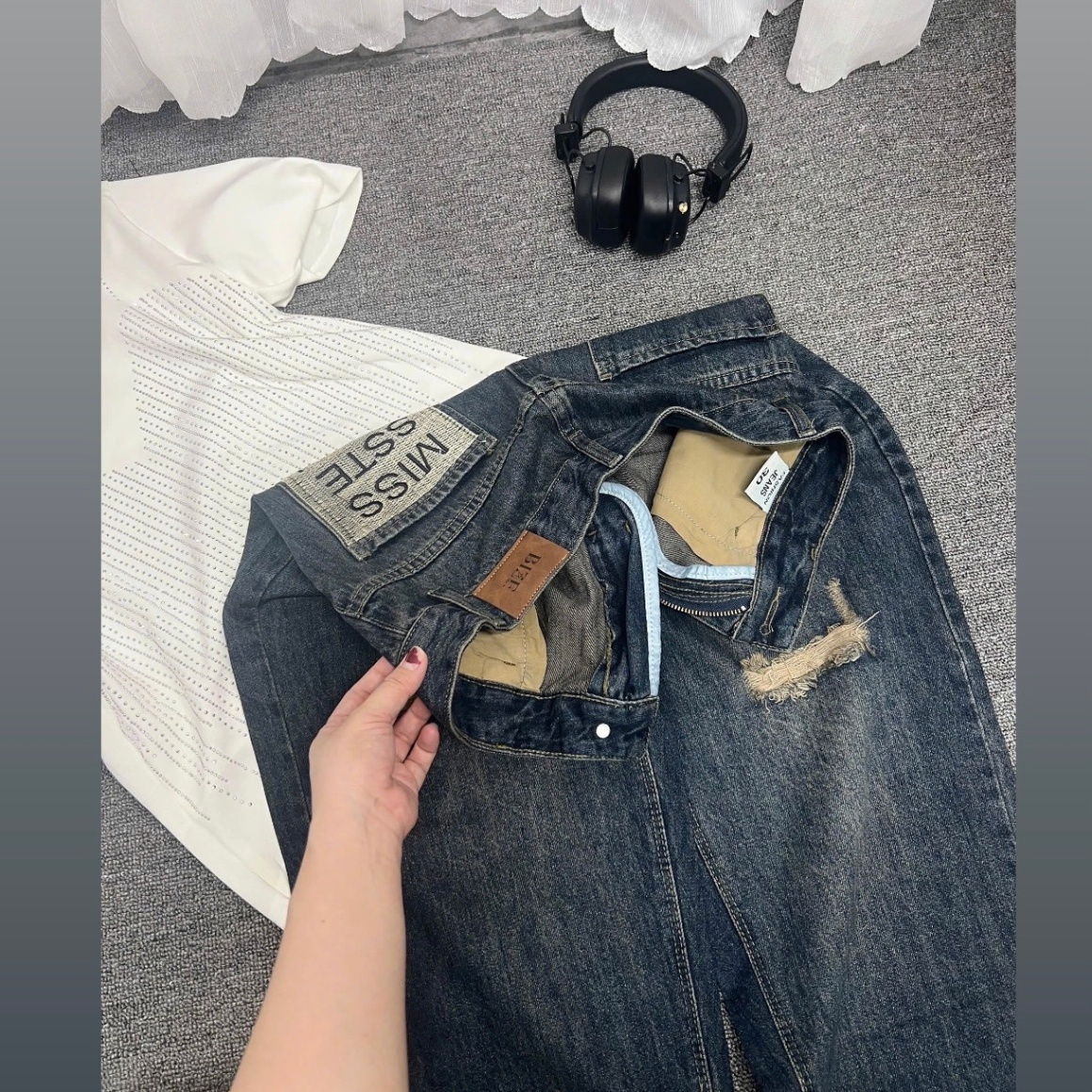 BIGSIZE NỮ - Quần jean baggy túi thêu dành cho nàng béo từ 55-90kg V-QJ5005_thumbnail_6