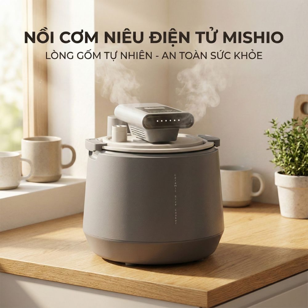 Nồi Cơm Điện Áp Suất Lòng Sứ Dưỡng Sinh Mishio MK396