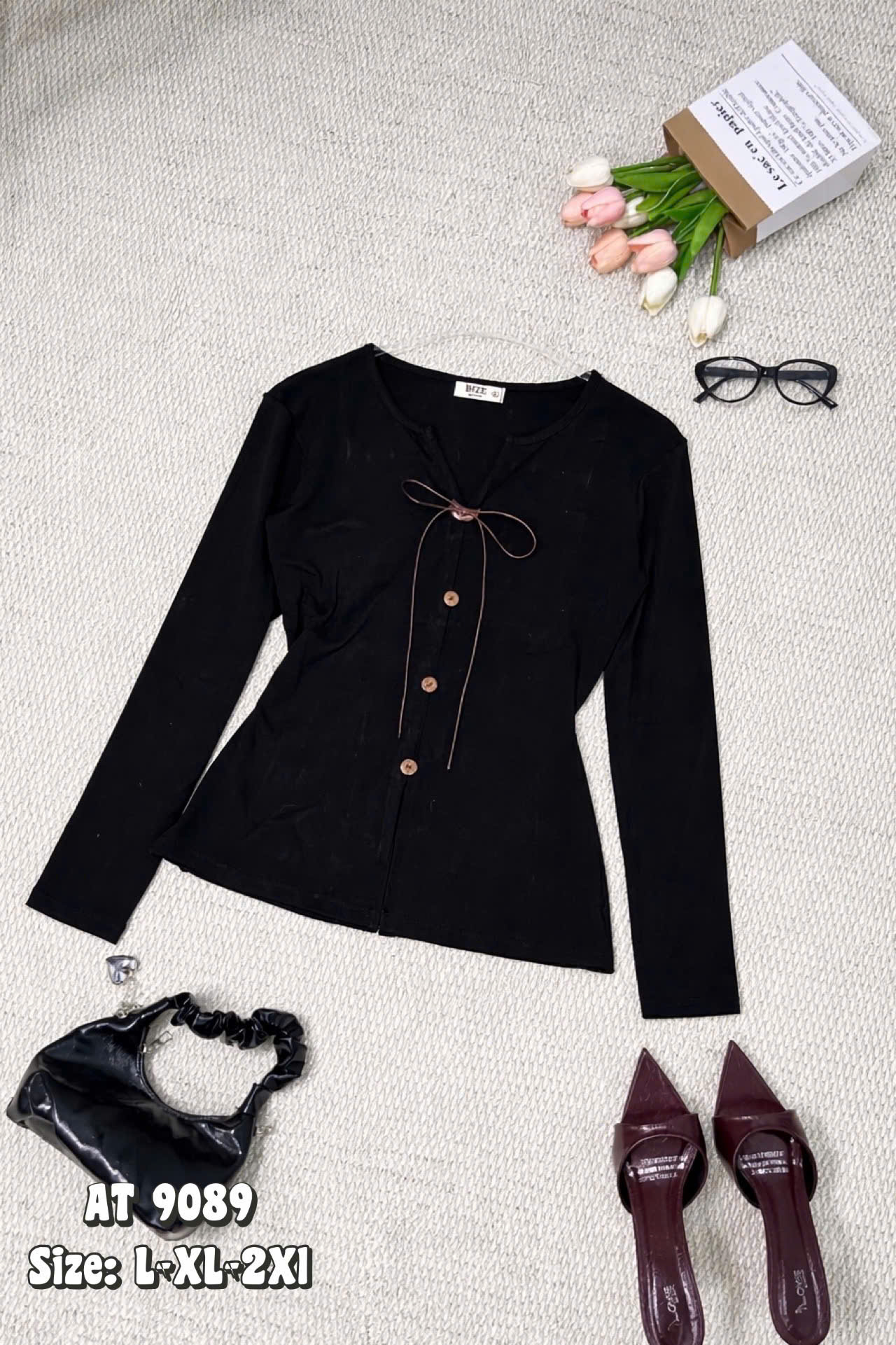 BIGSIZE NỮ - Áo thun tay dài phối nút gỗ T- AT9089_thumbnail_4