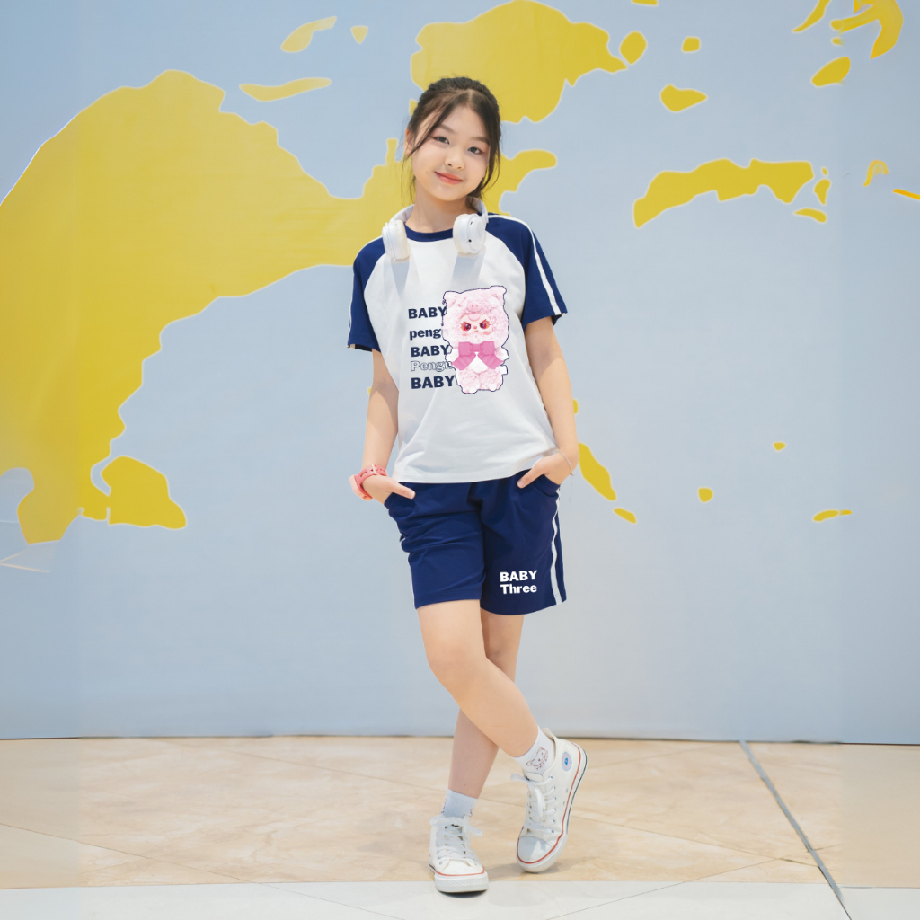 Đồ bộ bé gái phối viền in hình Baby Three - Loza Kids BF331