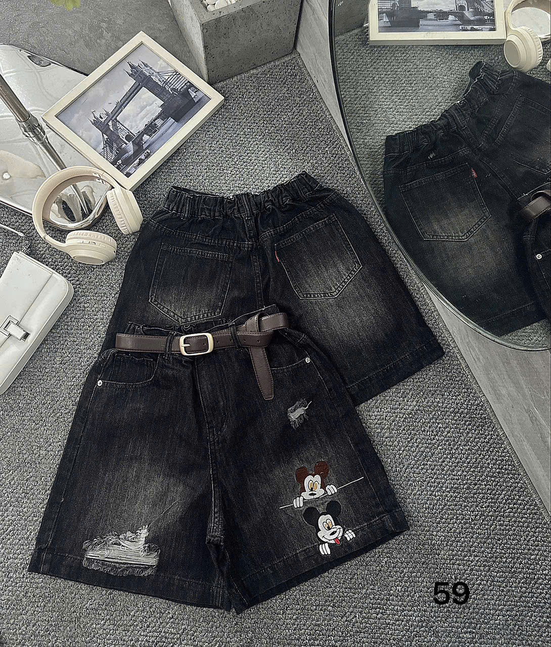 Quần short lửng lưng thun thêu chuột bigsize QSJ59 dành cho nàng từ 55-90kg