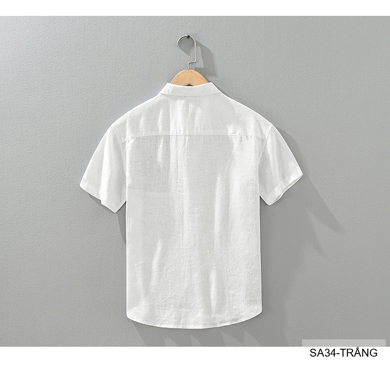 SA34 - Áo sơ mi nam tay ngắn vải lanh thoáng mát phong cách Nhật Bản kẻ sọc phối màu trắng xanh ngọc_thumbnail_10