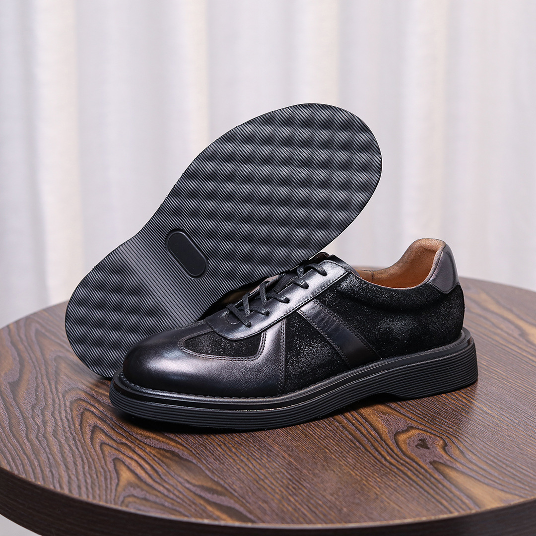 Giày công sở nam 2025, da bò lớp đầu tiên, phong cách Anh Quốc, cổ thấp, đế dày, thời trang và thoải mái