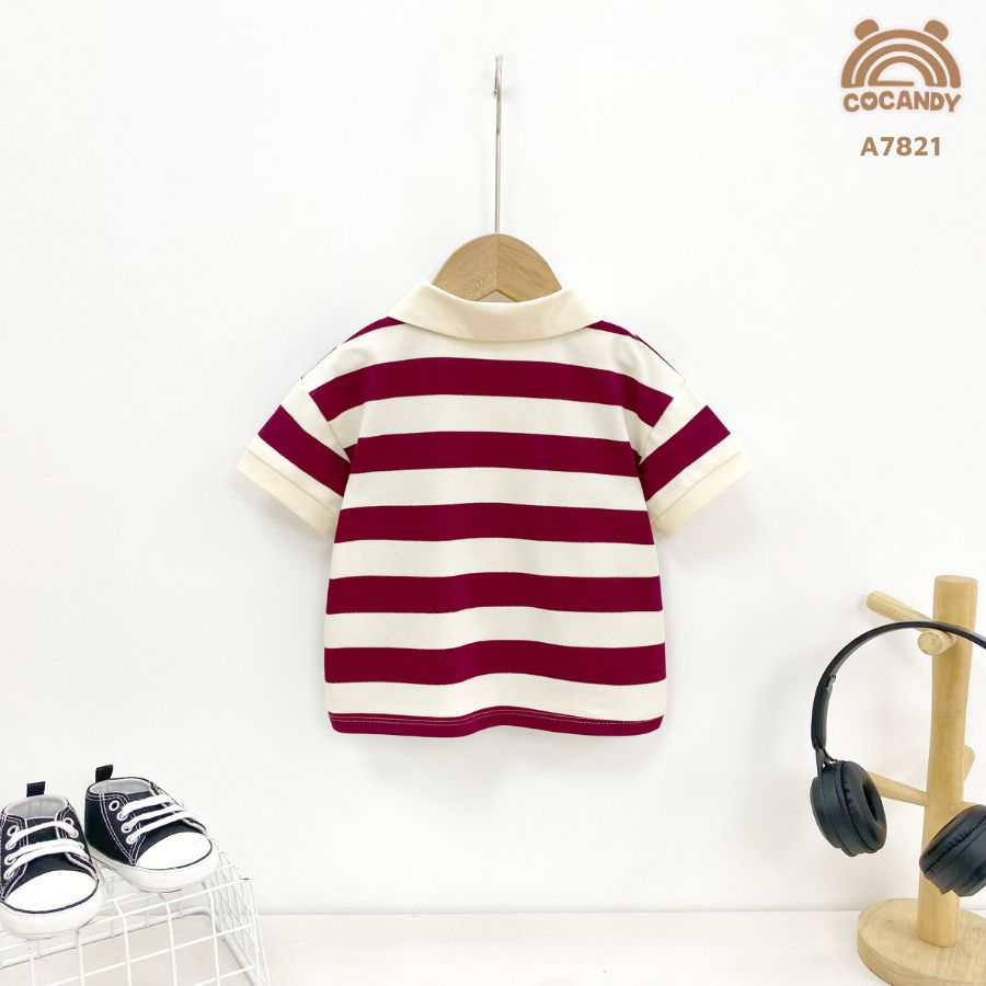 Áo cộc polo kẻ ĐỎ phối ngực tag thêu gấu_thumbnail_2