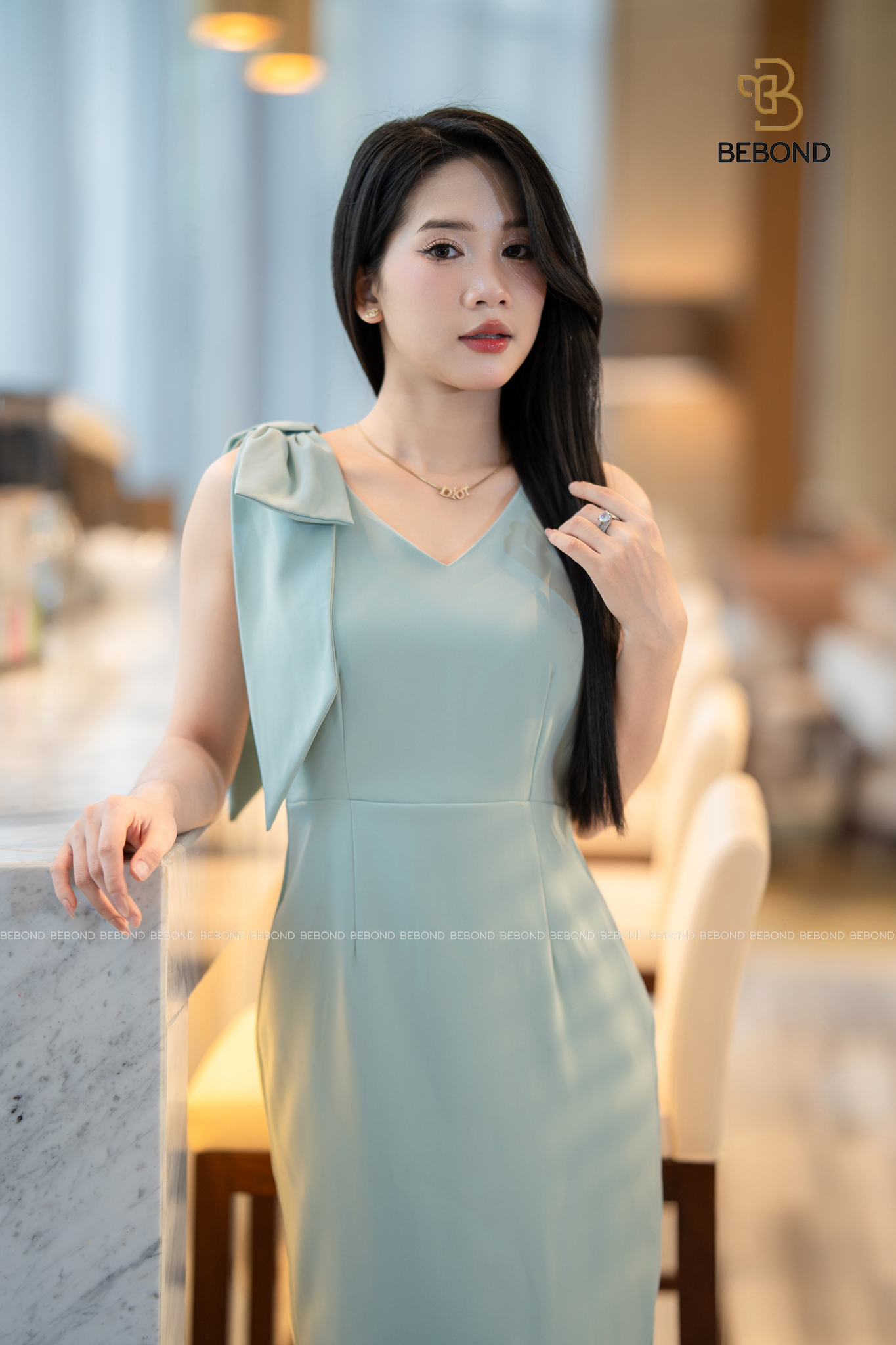 Đầm sát nách hối nơ vai 𝐆𝐫𝐚𝐜𝐞𝐟𝐮𝐥 màu XANH_thumbnail_3