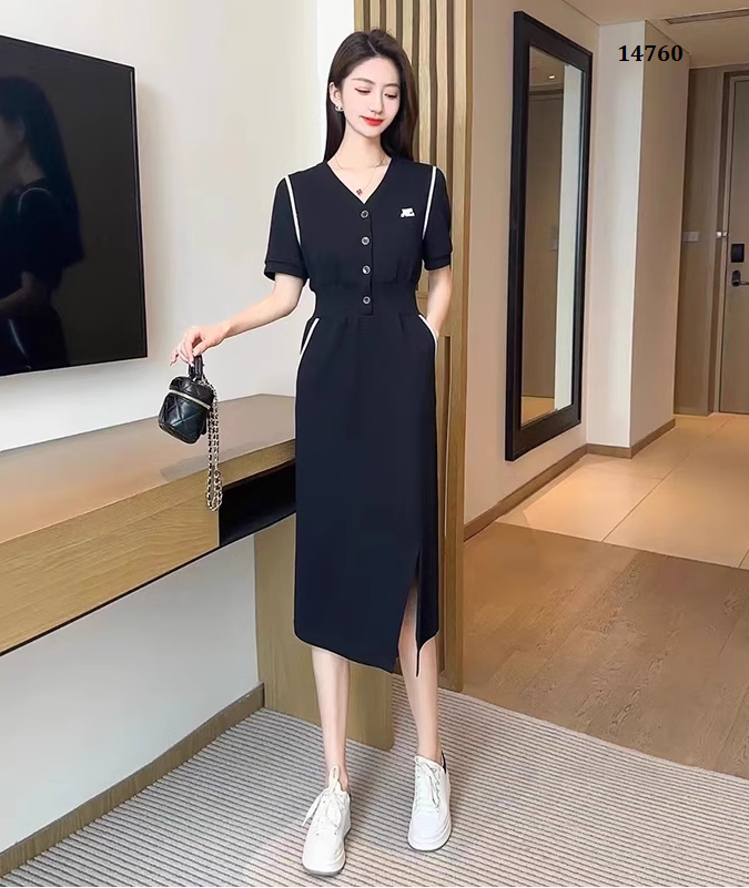 14760-Đầm suông kết nút viền trắng  cách điệu ( poly 2 da)_thumbnail_0