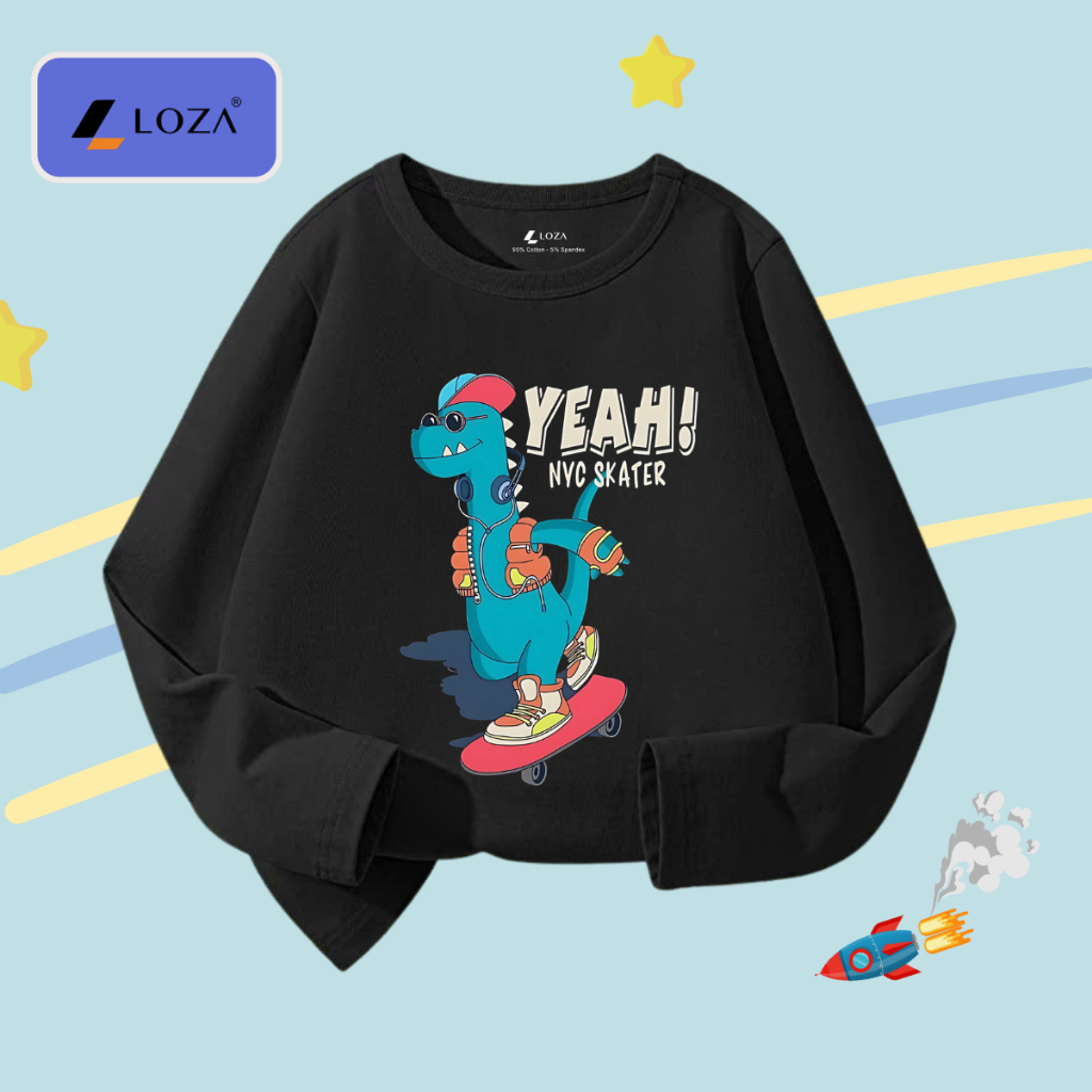 Áo thun dài tay bé trai in khủng long xanh - Loza Kids  KT3251_thumbnail_5