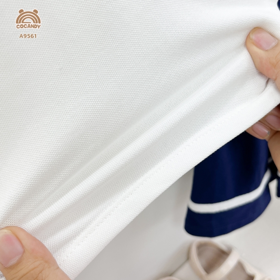 Áo cộc polo  TRẮNG cổ sen xanh than phối nơ_thumbnail_4