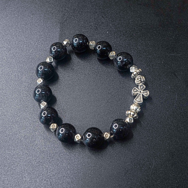 Vòng Mân Côi đá tóc đen (đặc tóc ) 10ly mix bạc Thái