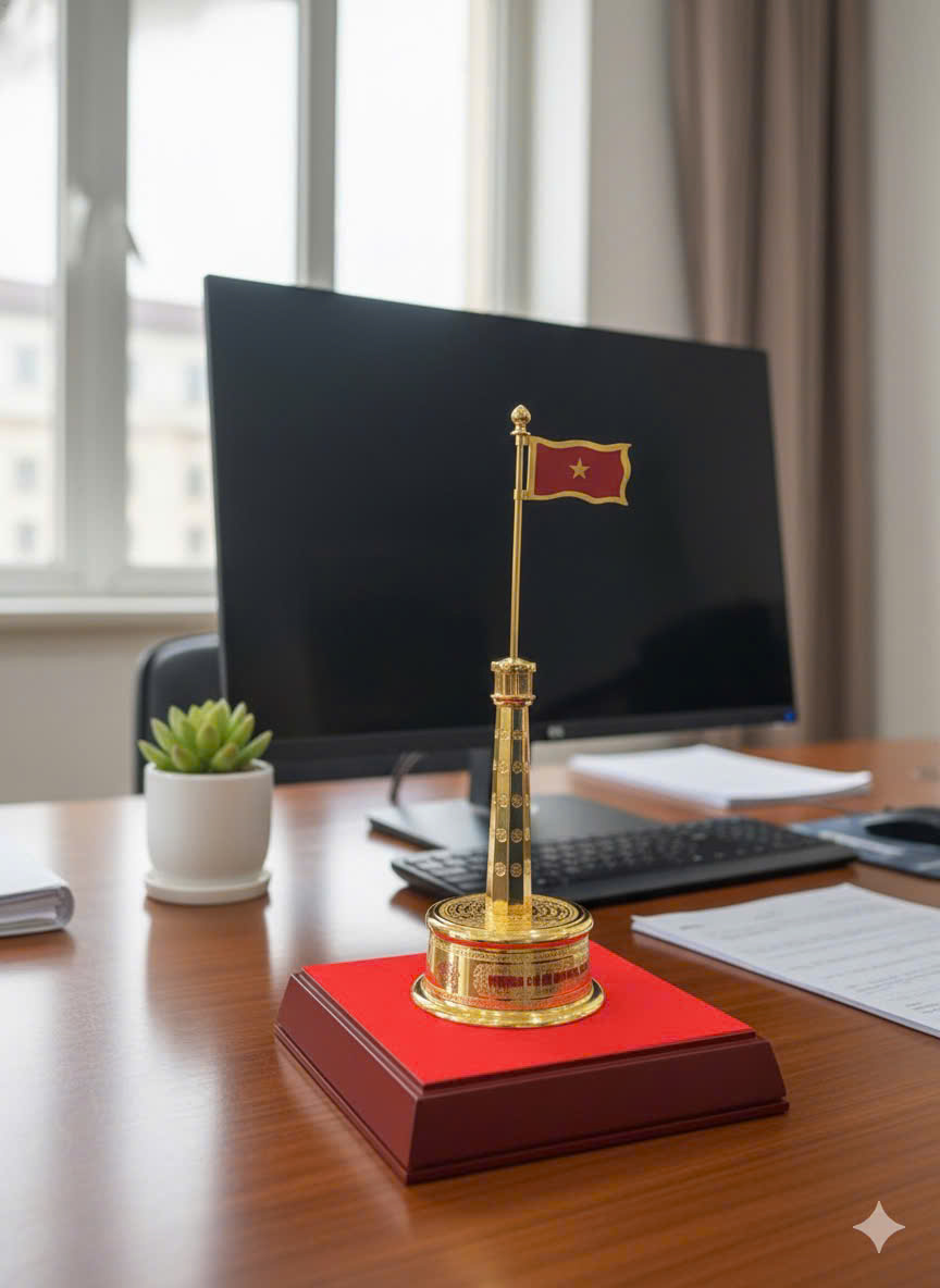 CỘT CỜ  HÀ NỘI MẠ VÀNG 24K CAO 30CM