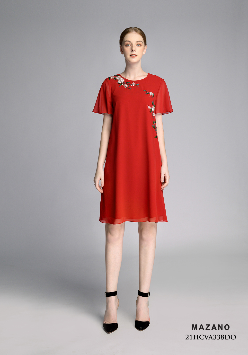 Đầm suông A đỏ tay rủ đính hoa trang trí_thumbnail_0