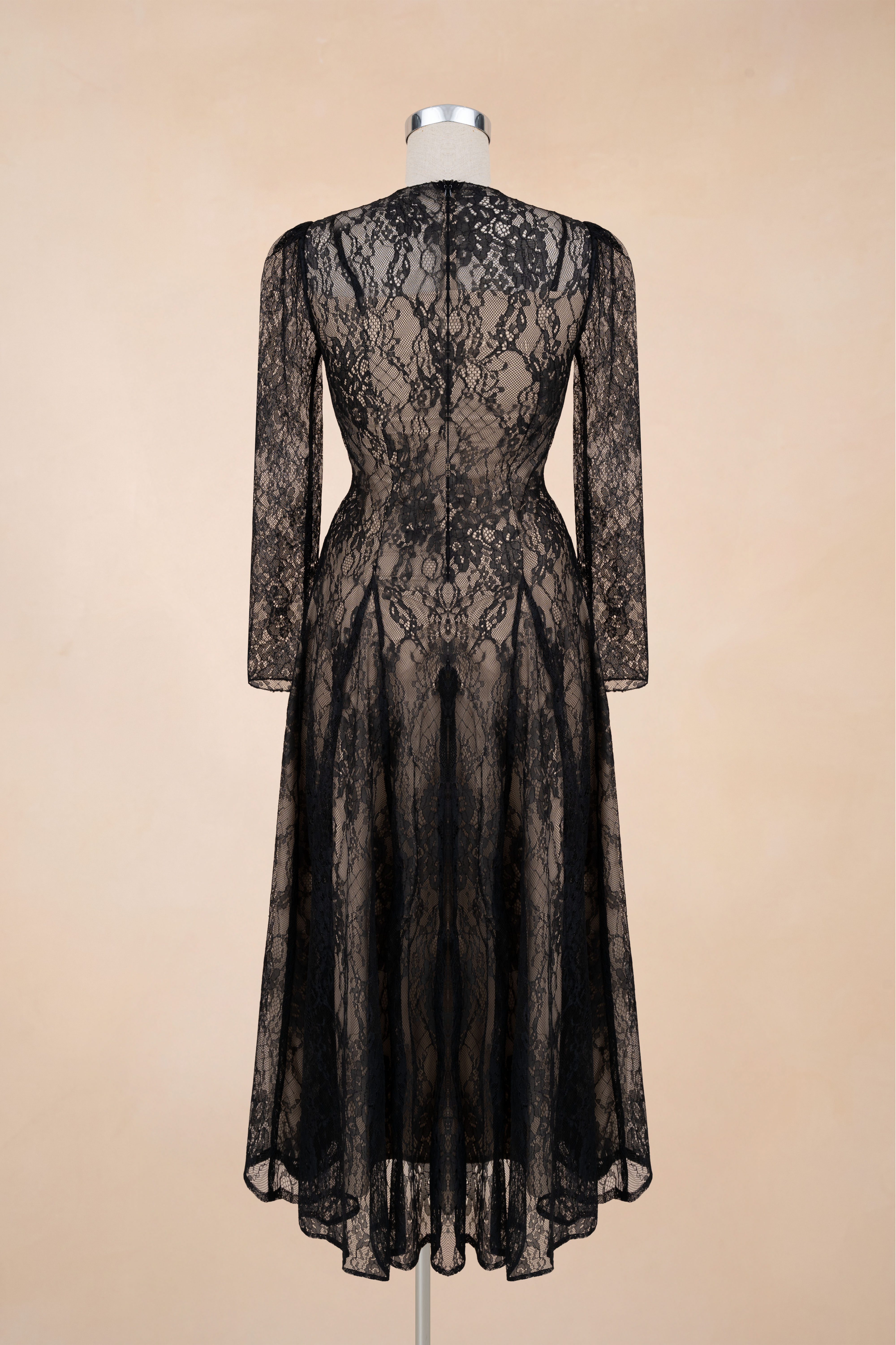 Đầm Xoè Ren Hoa Cổ Cao Tay Dài_thumbnail_6