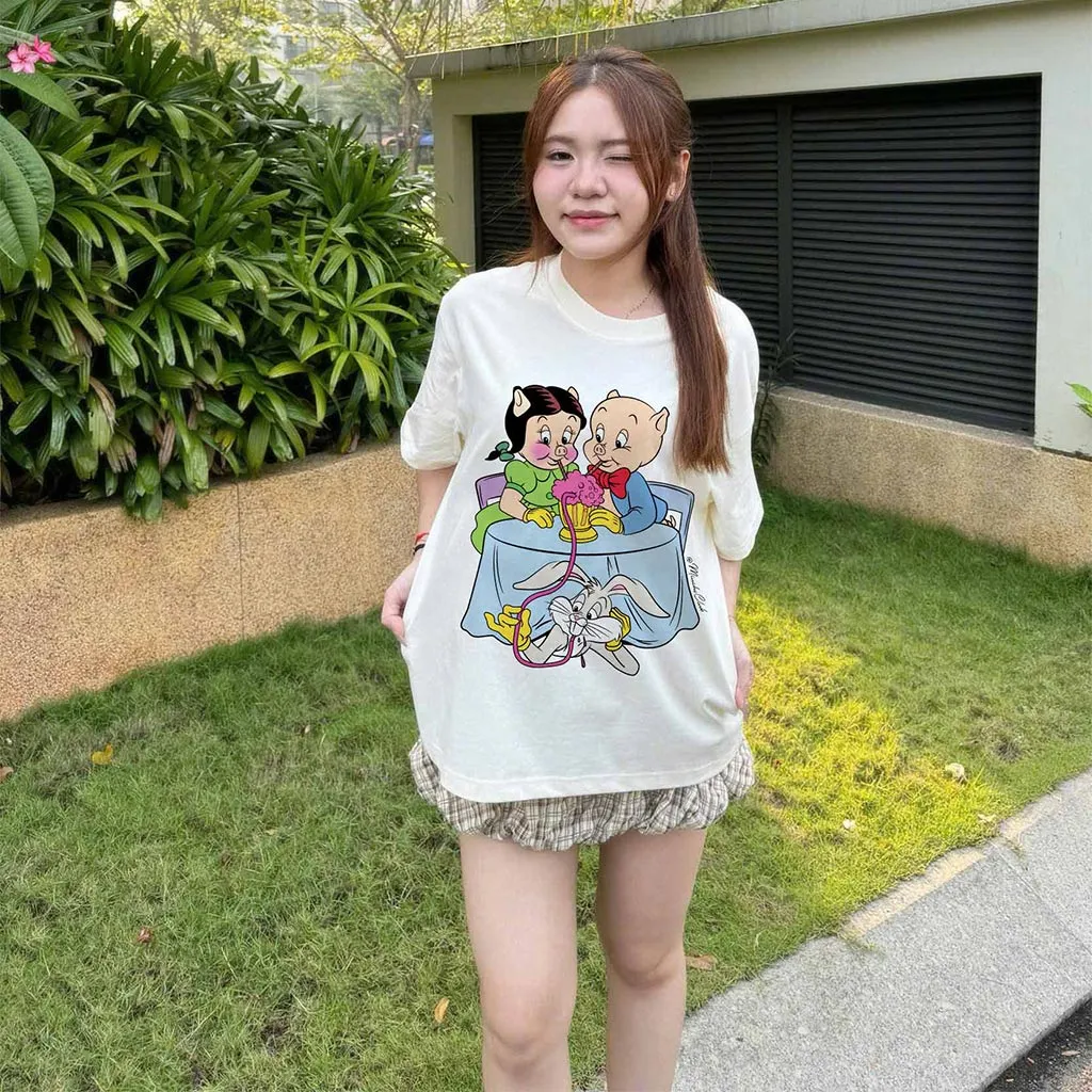 Áo thun boxy hoạt hình AXD2459 Miucho cổ tròn chất vải cotton 2 chiều cao cấp dày dặn in mix_thumbnail_4