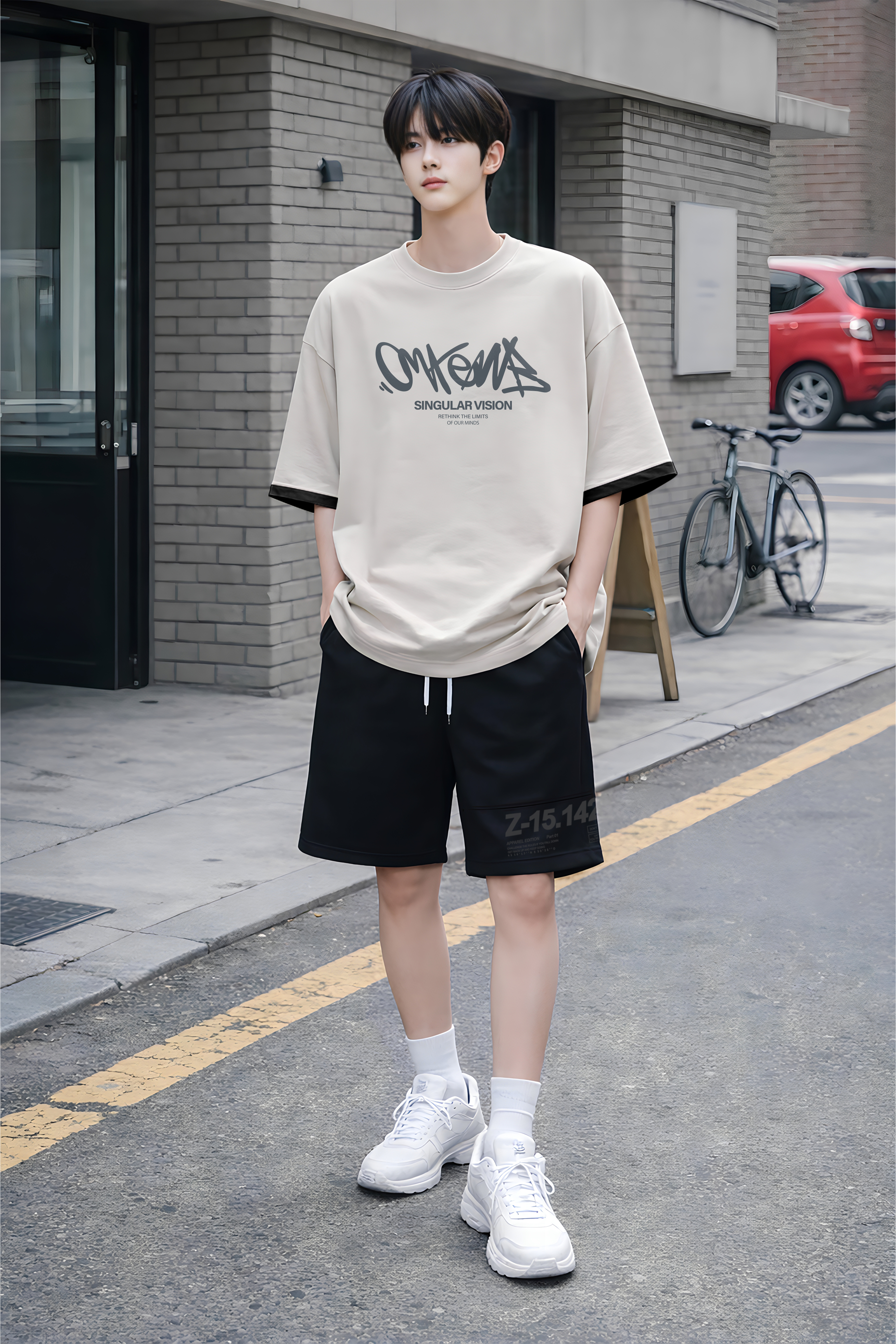 Áo phông bé trai dáng rộng màu be phối tay đen_thumbnail_4