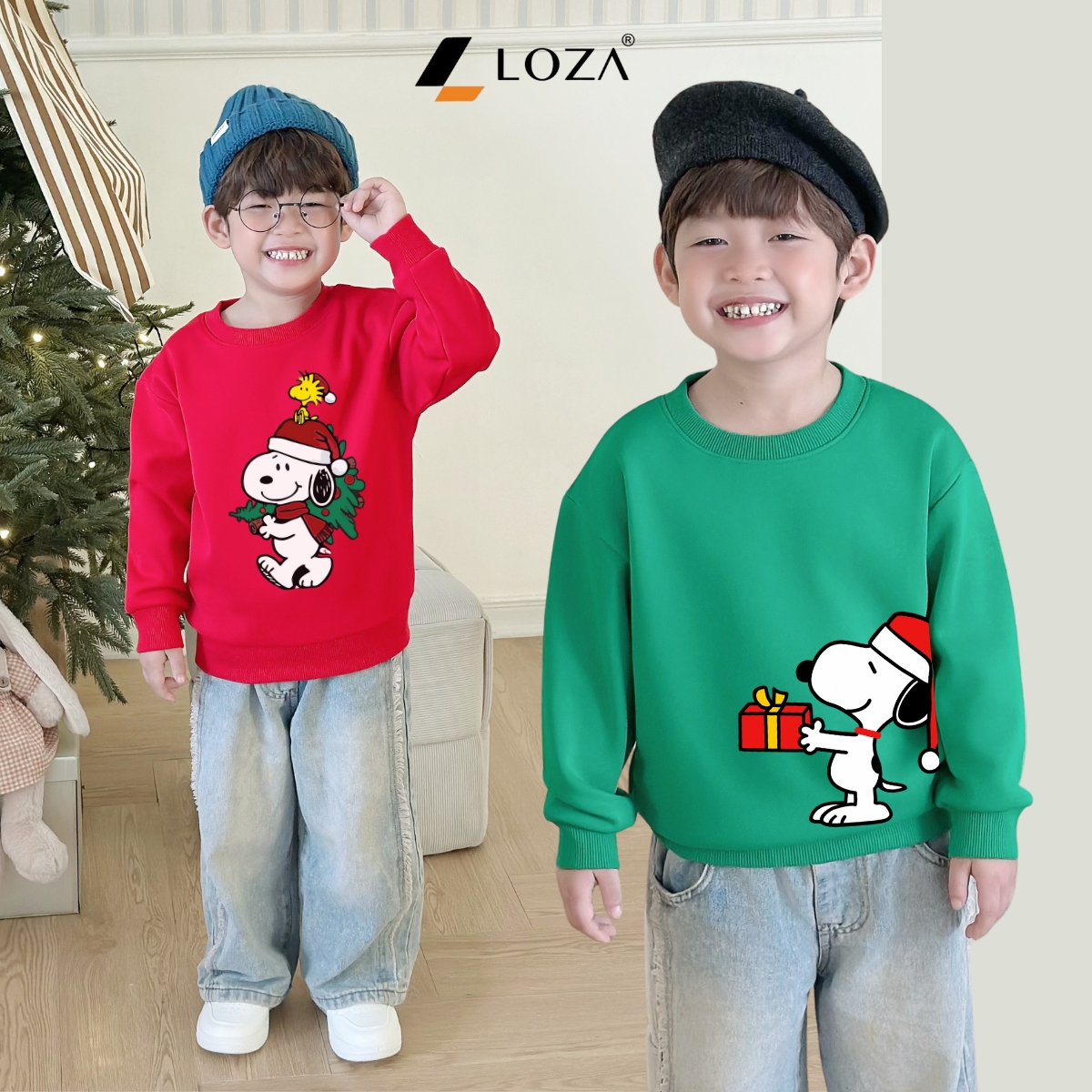 Áo nỉ Noel bé trai in hình Snoopy - Loza Kids G0431