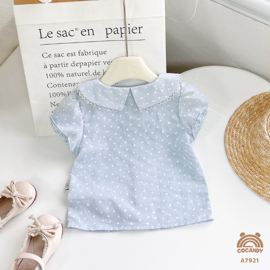 Áo cộc sơ mi XANH trái tim cổ sen tay phồng_thumbnail_2