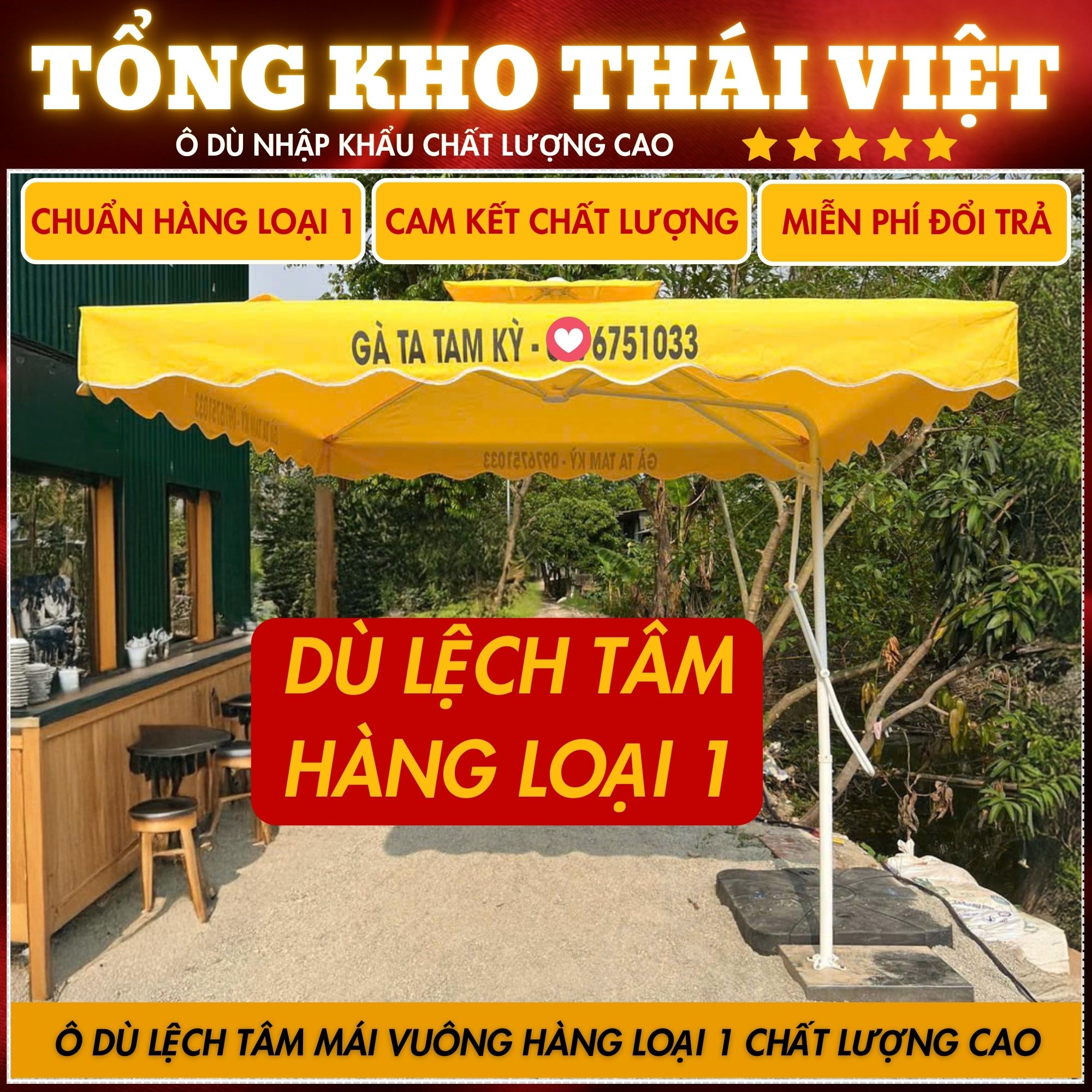 Ô dù che nắng lệch tâm vuông 2,5x2,5m hàng nhập khẩu cao cấp, vải dù chống thấm tuyệt đối cho quán cà phê, nhà hàng