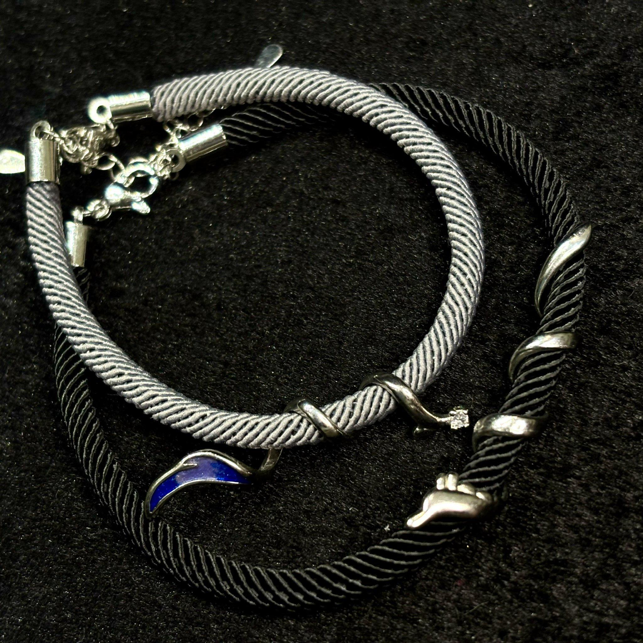 Vòng tay cặp dây vải charm rồng mạ bạc_thumbnail_1