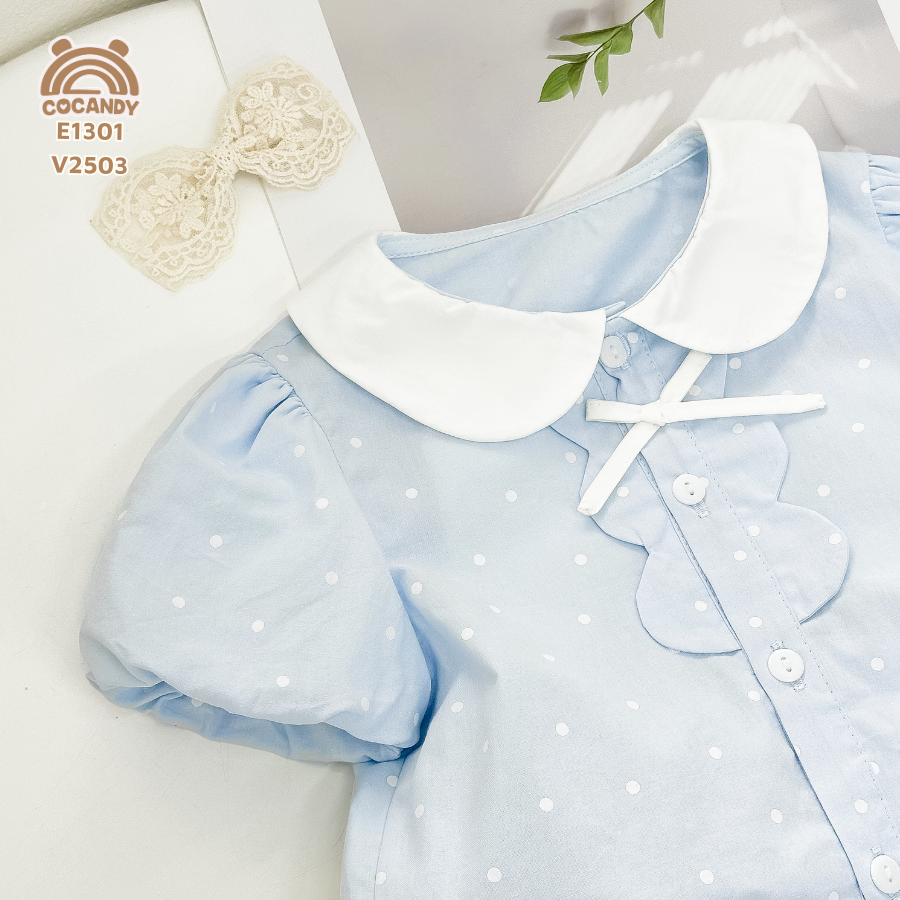 Áo cộc sơ mi XANH chấm bi sóng ngực_thumbnail_5