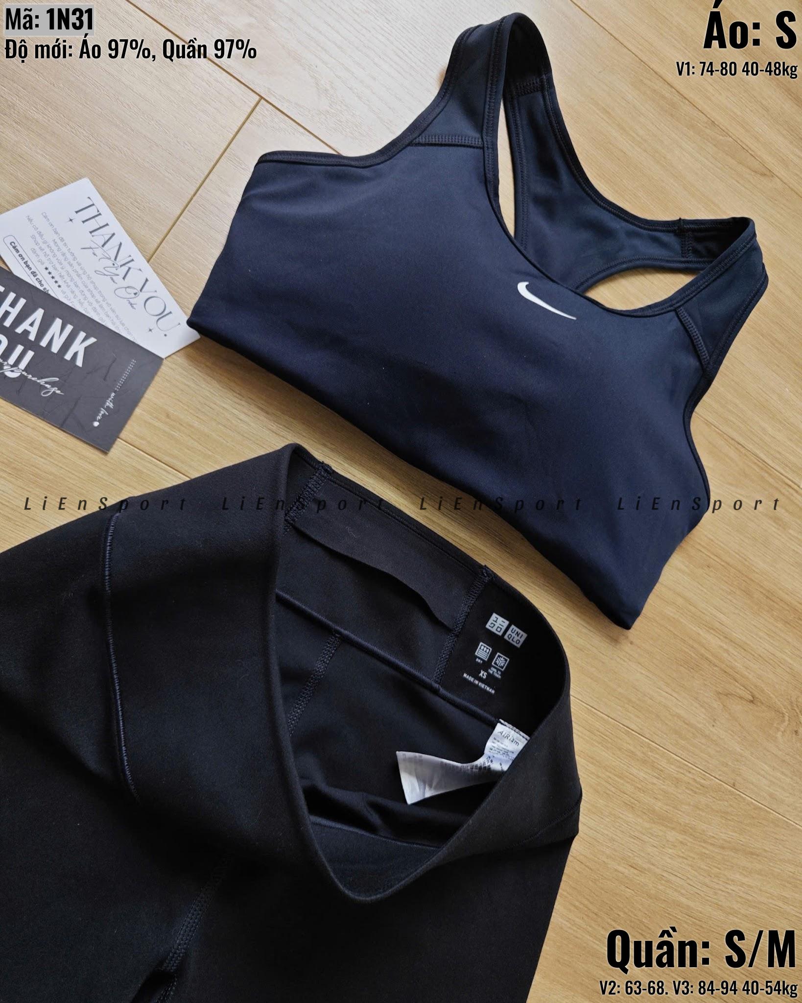 Set 2 món Nike Áo bra thể thao + Quần short lưng cao Nữ Size S Đen Auth 2nd Dây đan chữ X Thoáng khí Co giãn Thấm hút mồ hôi Form ôm body Phù hợp tập gym yoga chạy bộ Mã:1N31_thumbnail_4