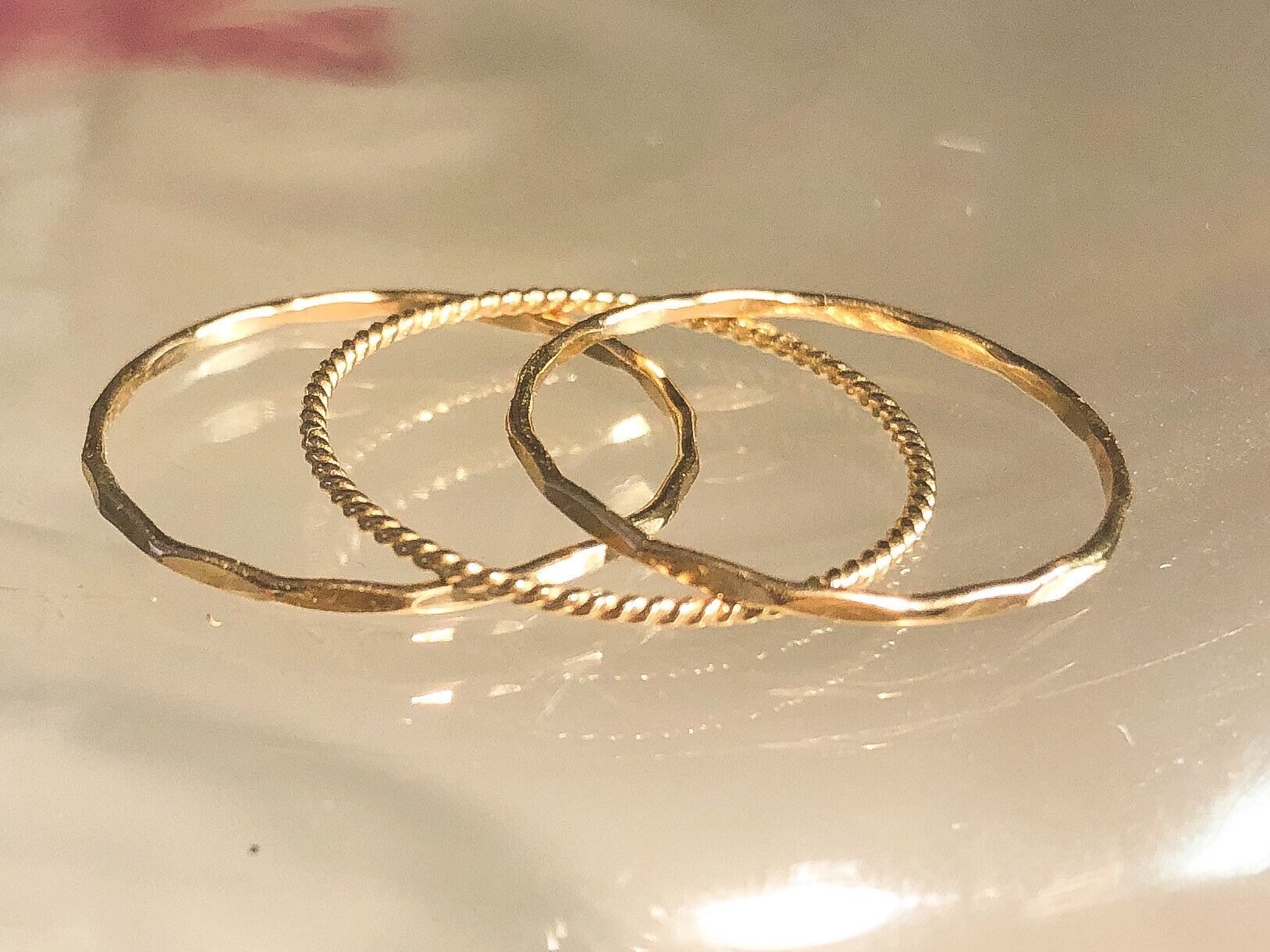 Elegant 3-Piece Gold Filled Ring Trio • Handmade Hammered & Twist Stackable Set_thumbnail_16