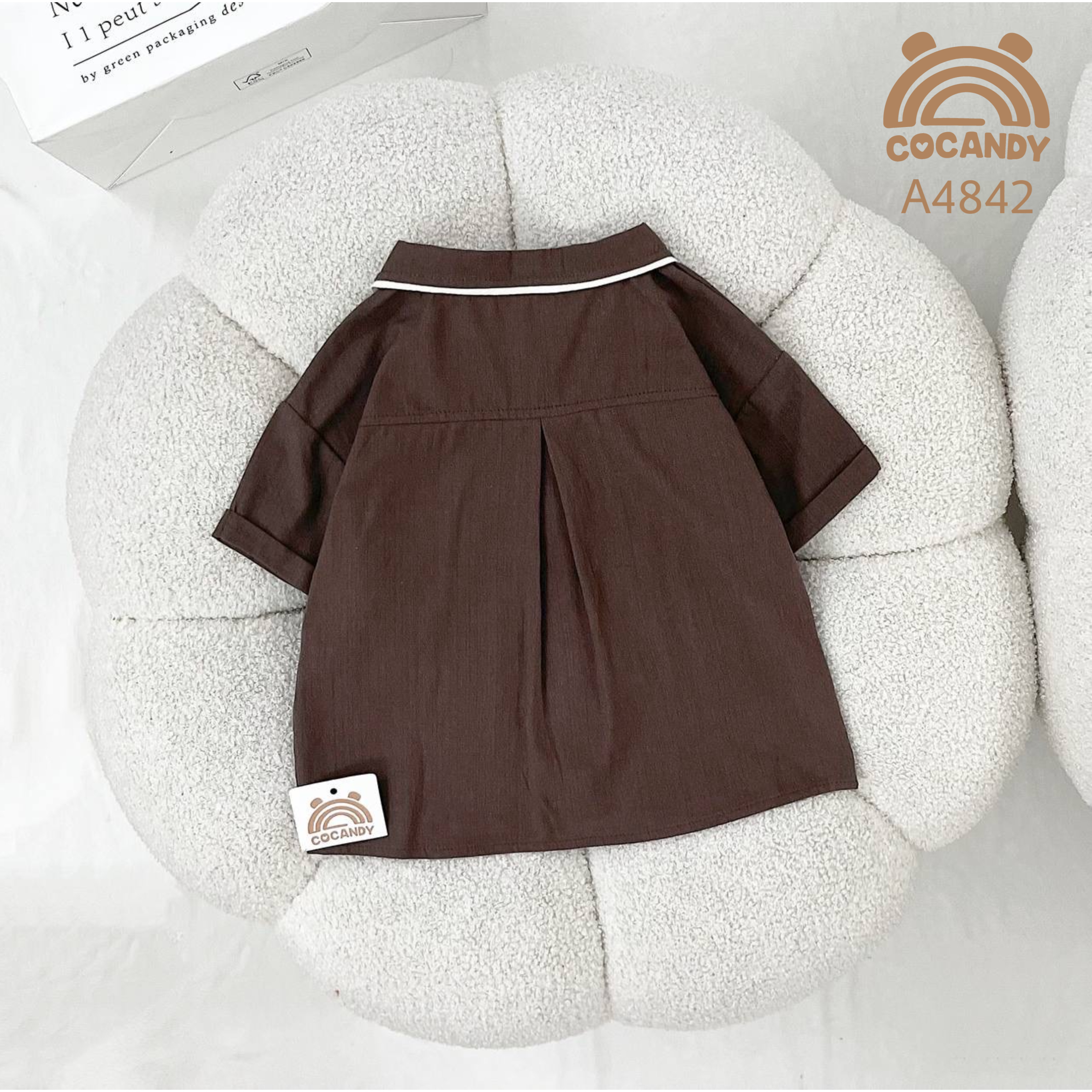 Áo cộc sơ mi NÂU phối viền BE túi ngực_thumbnail_2