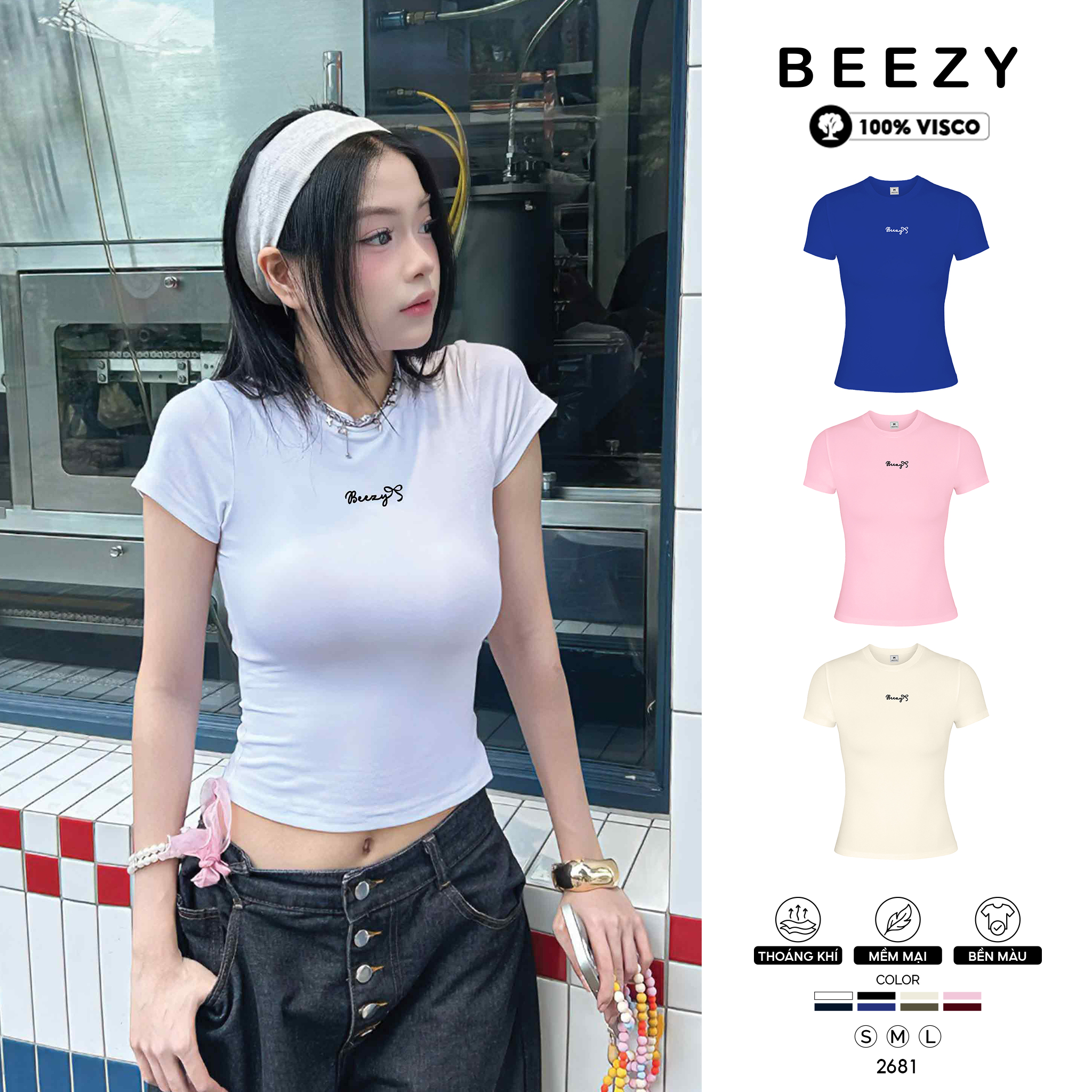 Áo baby tee ôm body local brand Beezy vải visco thoáng mát cổ tròn in basic 2681