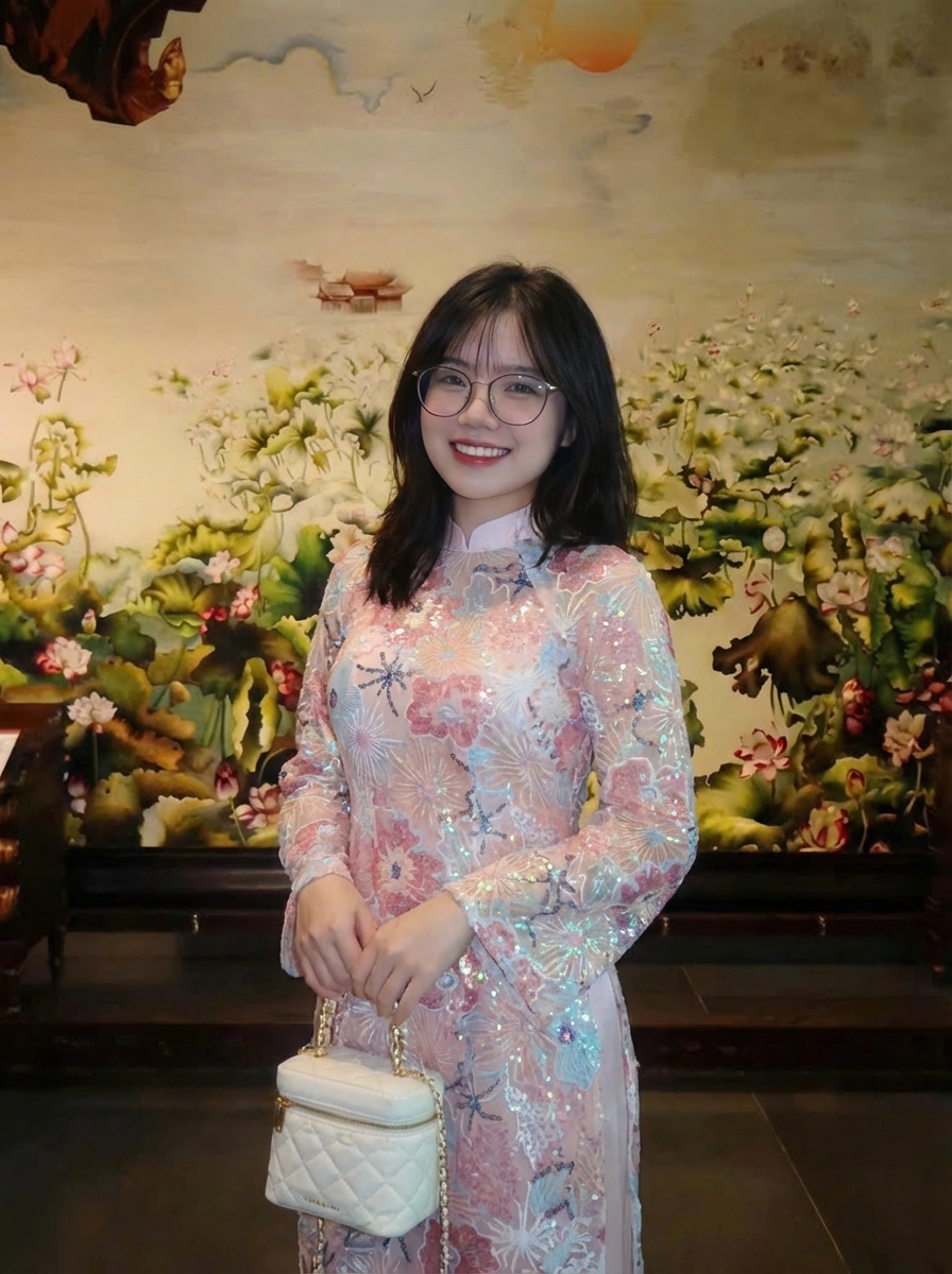 Áo Dài Nữ Hồng Phấn Hoa Họa Tiết