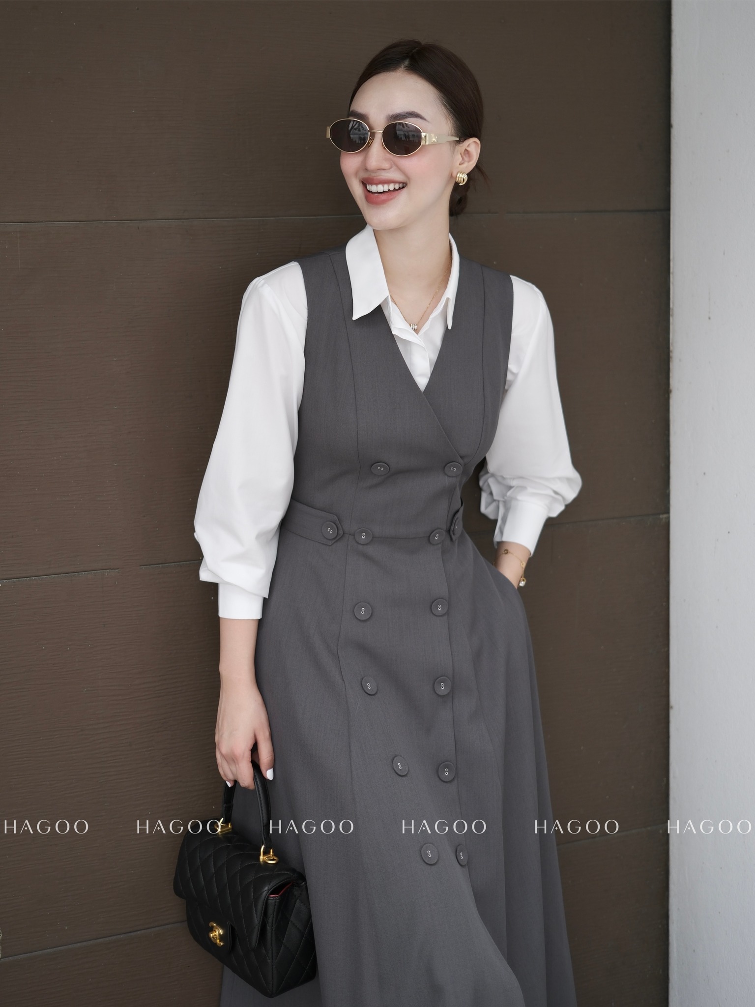 Váy xám nhiều cúc HAGOO_thumbnail_3