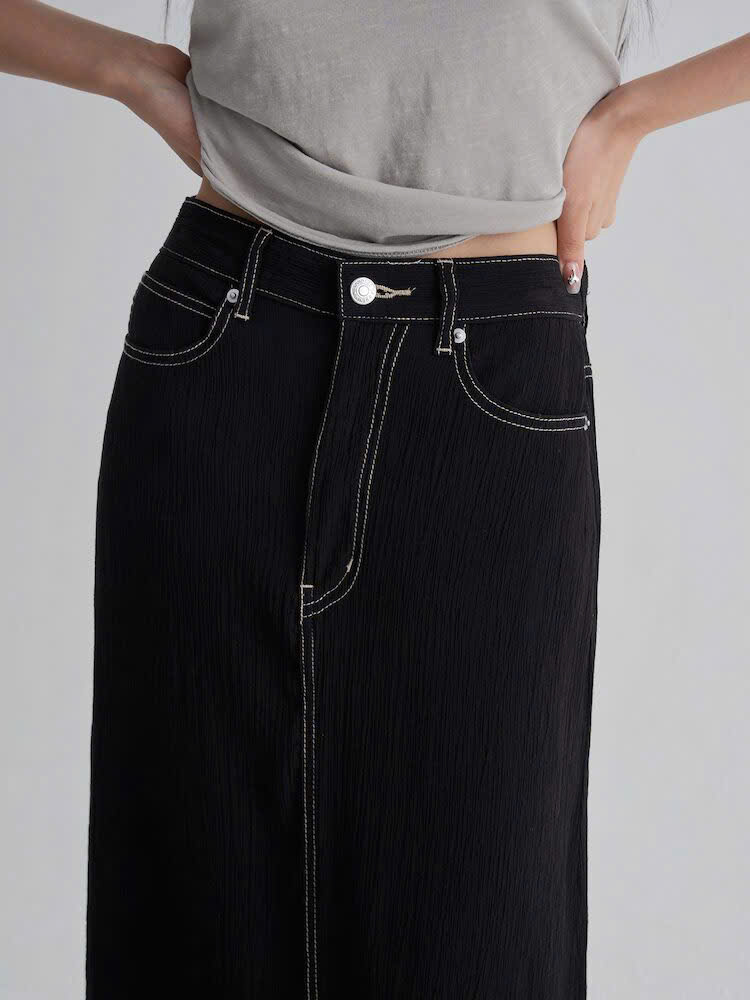 Chân váy dài phối viền chỉ ( ĐEN )_thumbnail_2