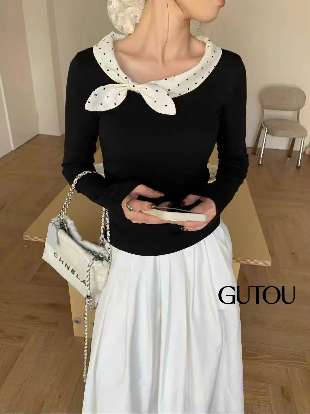 [ GUTOU ] Áo Thun Ôm Dài Tay Dotty Tie