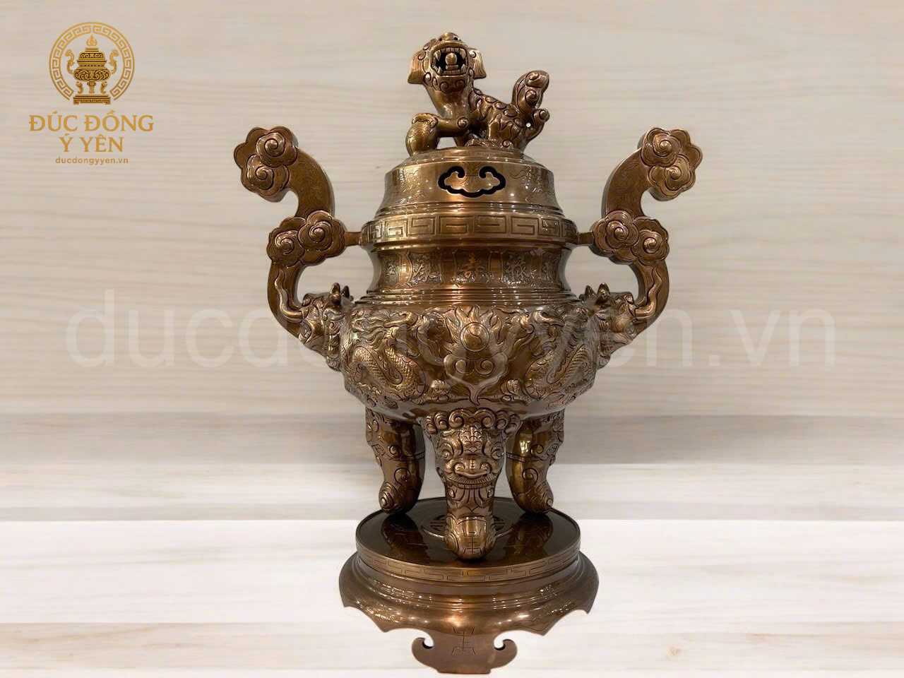 Bộ ngũ sự cao 60 cm đúc đồng đỏ  hoa văn rồng nổi_thumbnail_1