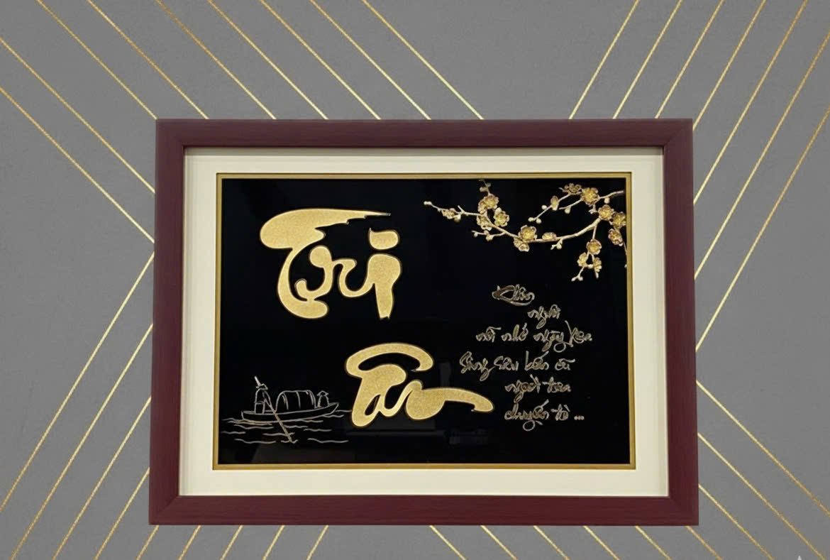 Tranh chữ tri ân mạ vàng 24k KT 48CM X 36CM 