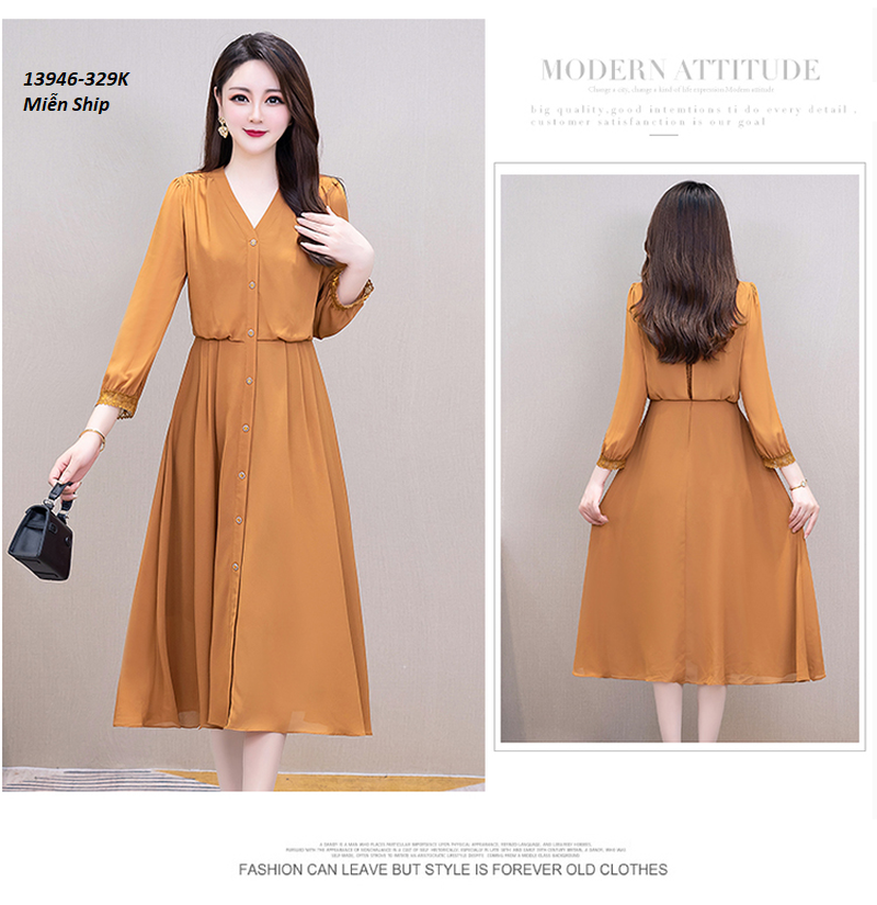 13946-Đầm xòe  tay lở  cổ  V kết nút  ( tằm ý, lót thun)FREESHIP_thumbnail_3