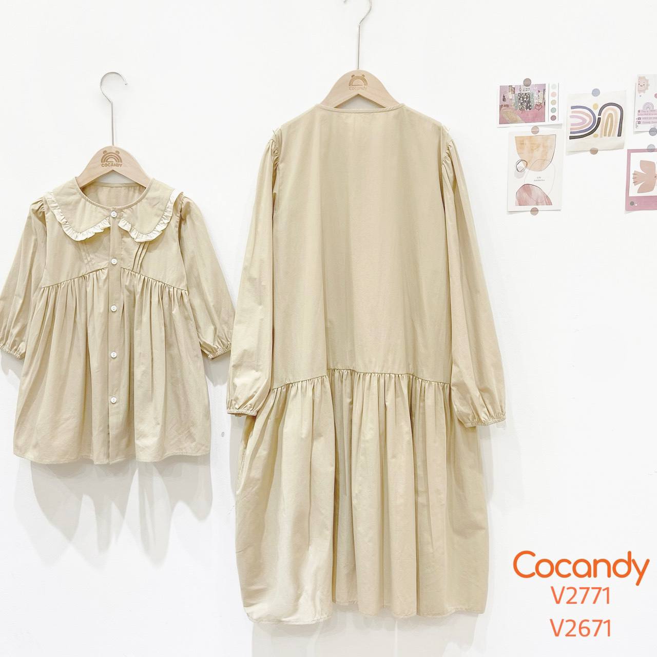 Váy dài BE RÊU cổ bèo phối BE LỚN_thumbnail_4