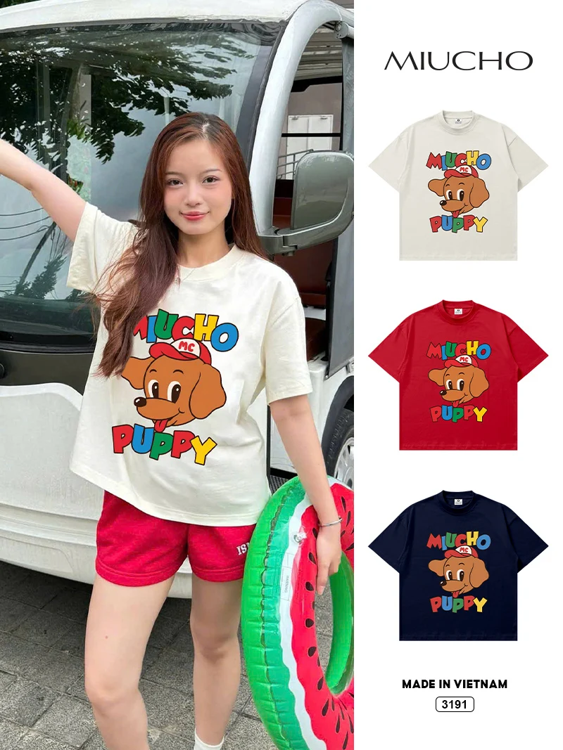 Áo thun boxy nam nữ nhiều màu Miucho Puppy 3191