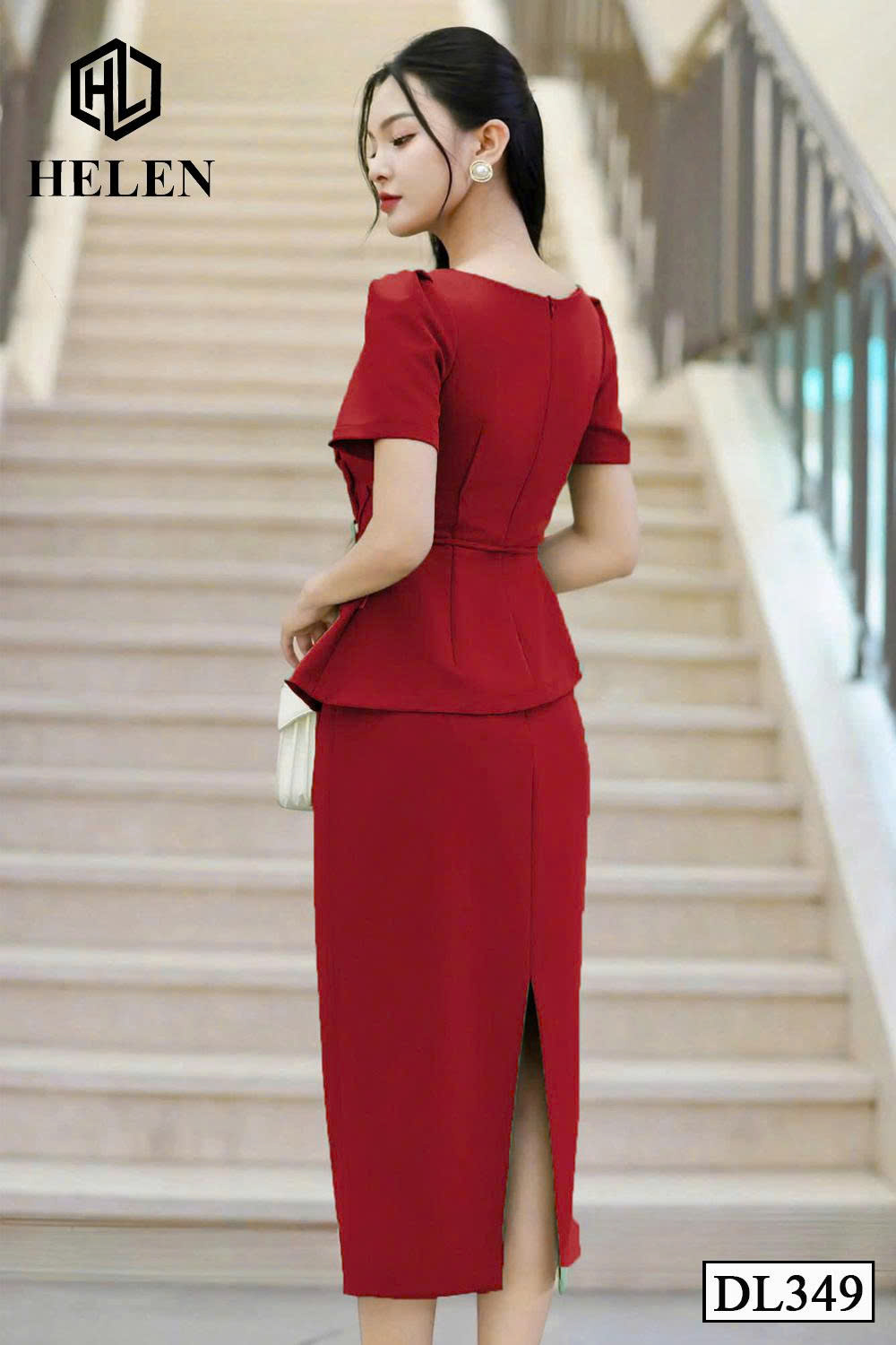 Đầm ôm màu đỏ hoa eo cách điệu DL349_thumbnail_3