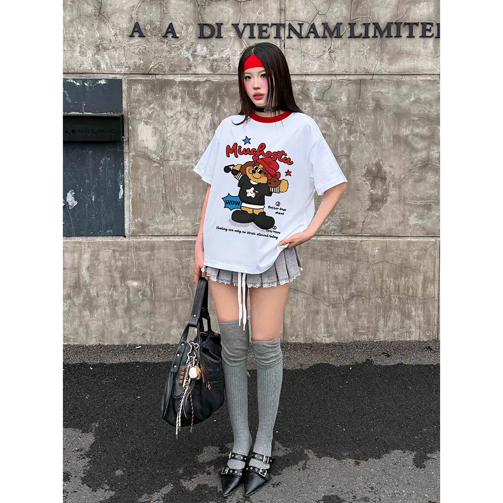 Áo thun boxy phối cổ hoạt hình Miucho vải dày dặn thoáng mát đứng form in mix 2973_thumbnail_2