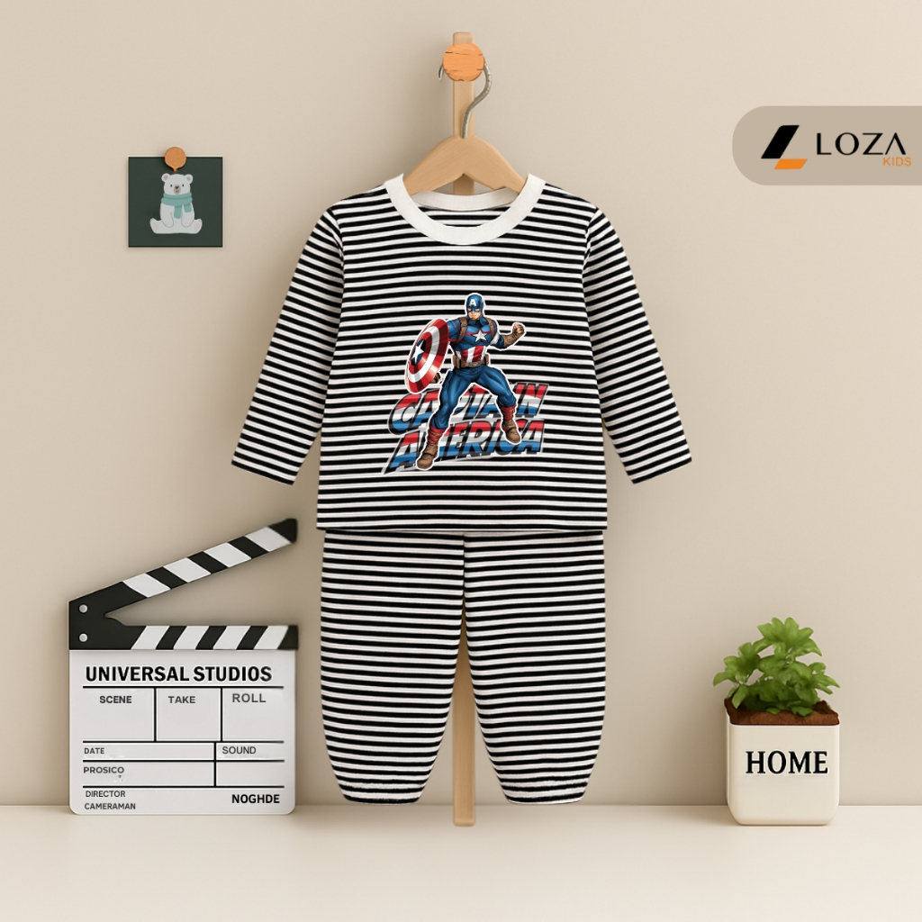Bộ Thu -Đông kẻ bé trai in hình CAPTION - Loza Kids TK561-562