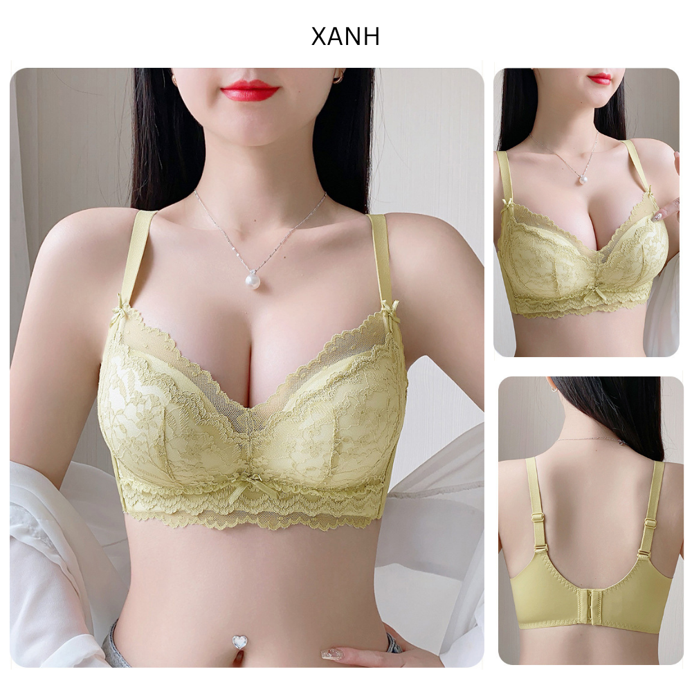 [Mã B72] Áo Ngực Nữ Ren Đệm 5cm Cao Cấp Áo Lót Nữ Ren Mềm Mại Nâng Dẩy Không Gọng Vikam Size 34-38 Màu Đen Hồng Kem Xanh_thumbnail_9
