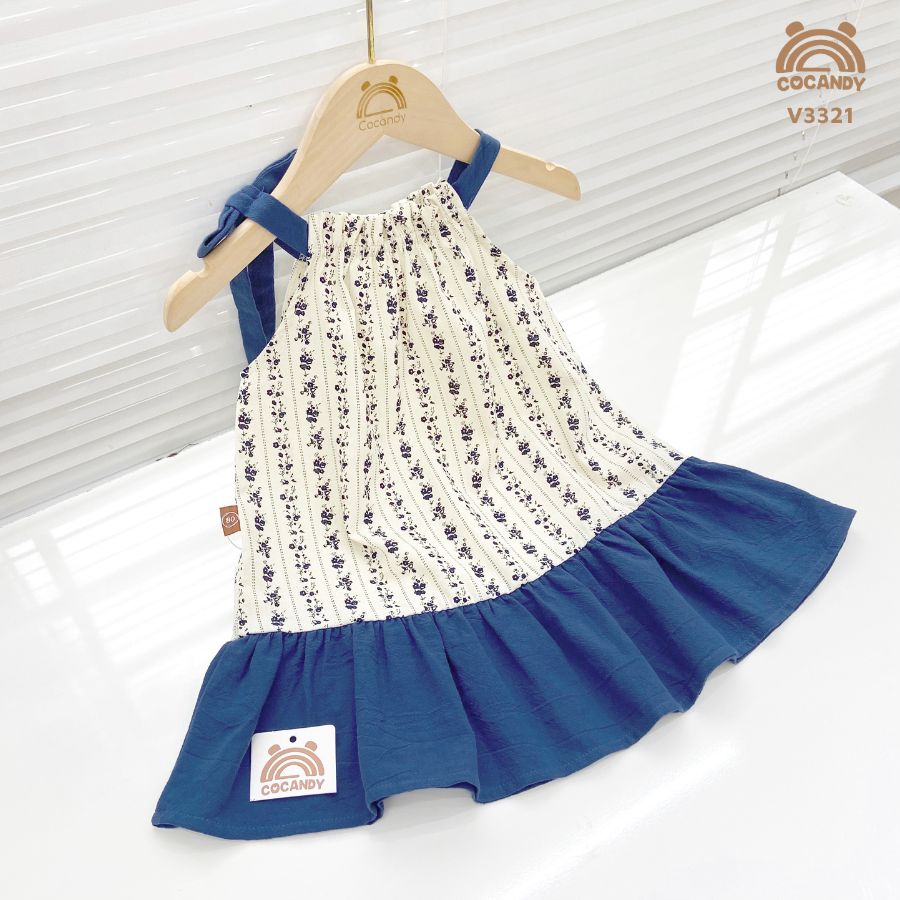 Váy cộc cổ yếm hoa nhí XANH DƯƠNG