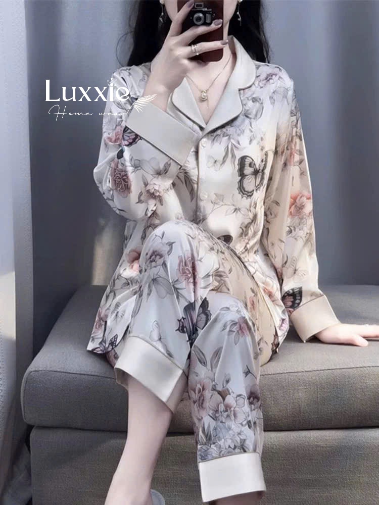 N105 Pijama lụa họa tiết hoa bướm