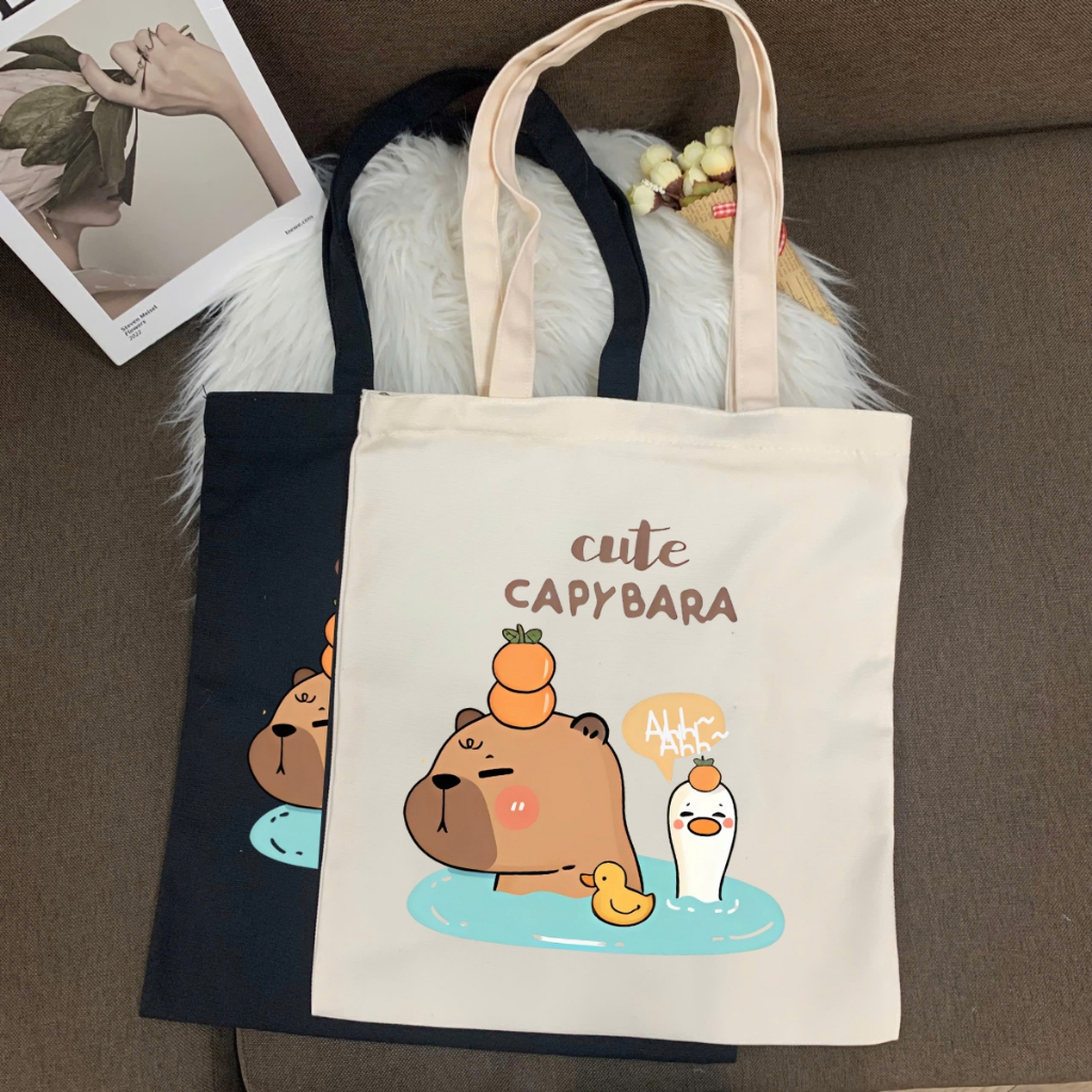 Túi tote in hình Capybara Cute - Túi vải canvas kích thước 33x37cm đựng vừa A4  và laptop - TOTE10_thumbnail_4