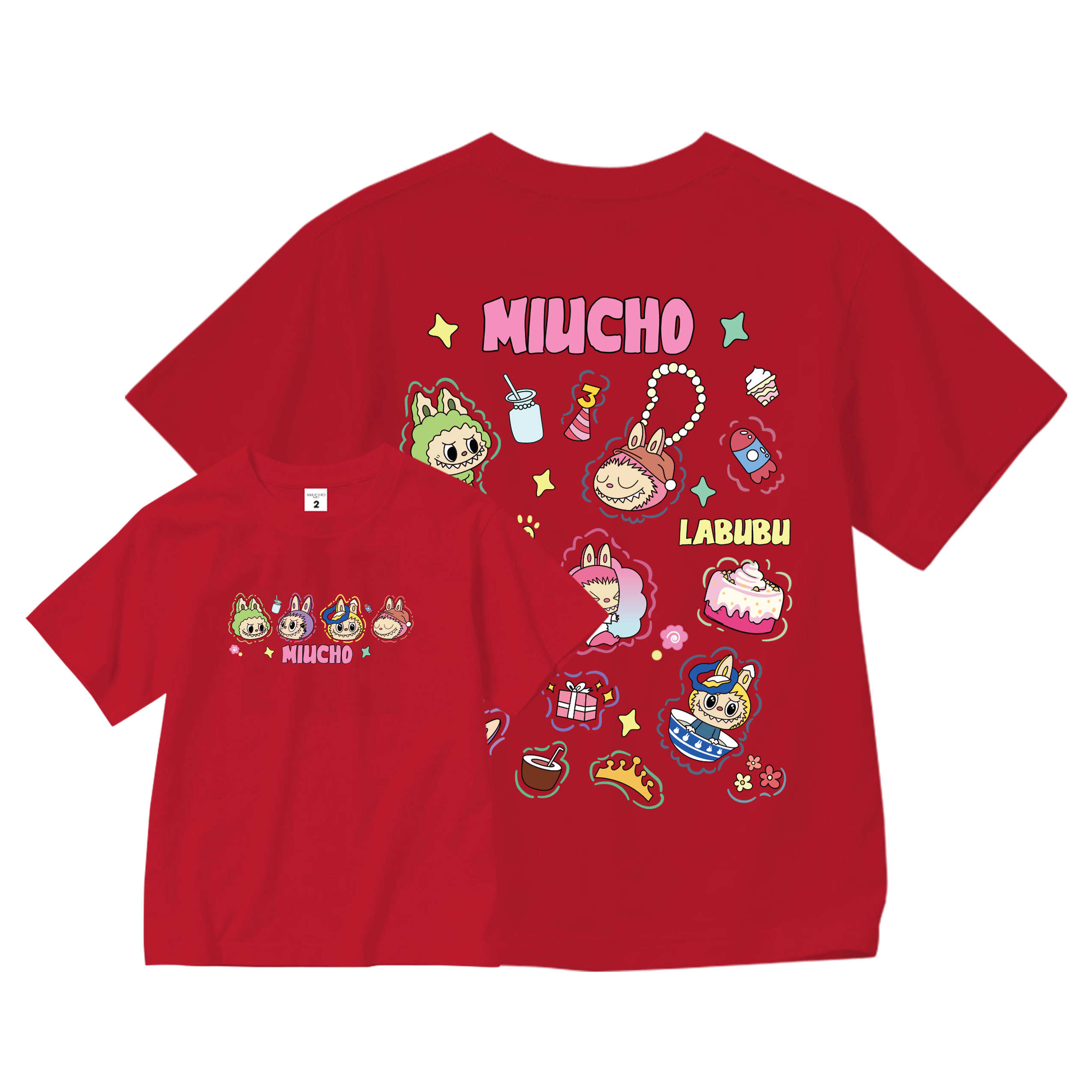 Áo thun bé gái labubu dễ thương nhiều màu sắc AED1462 Miucho Kid vải cotton thoáng mát cổ tròn in artwork_thumbnail_9