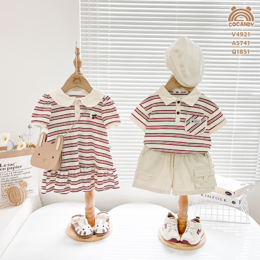 Váy cộc thun kẻ ĐỎ cổ bèo be_thumbnail_3