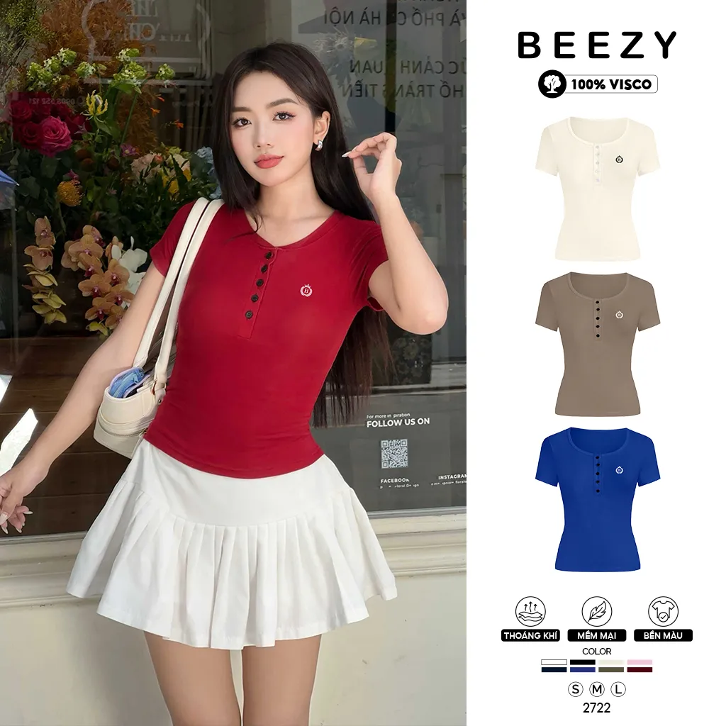 Áo thun ôm body cổ nút Miucho vải visco dày dặn thoáng mát thấm hút tốt tôn dáng in artwork 2722