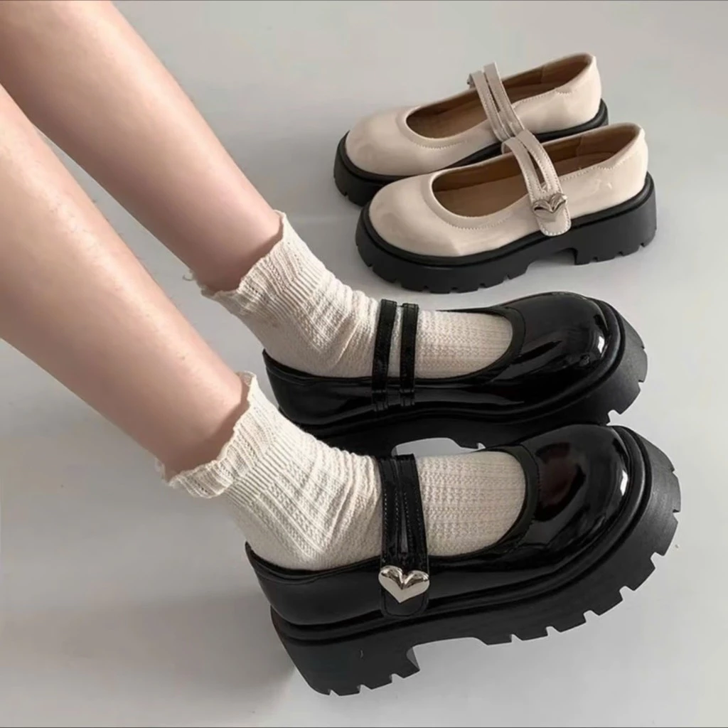 Giày LoLita Búp Bê Nữ Quai Dán Hình Trái Tim Đế Cao 5cm_thumbnail_0