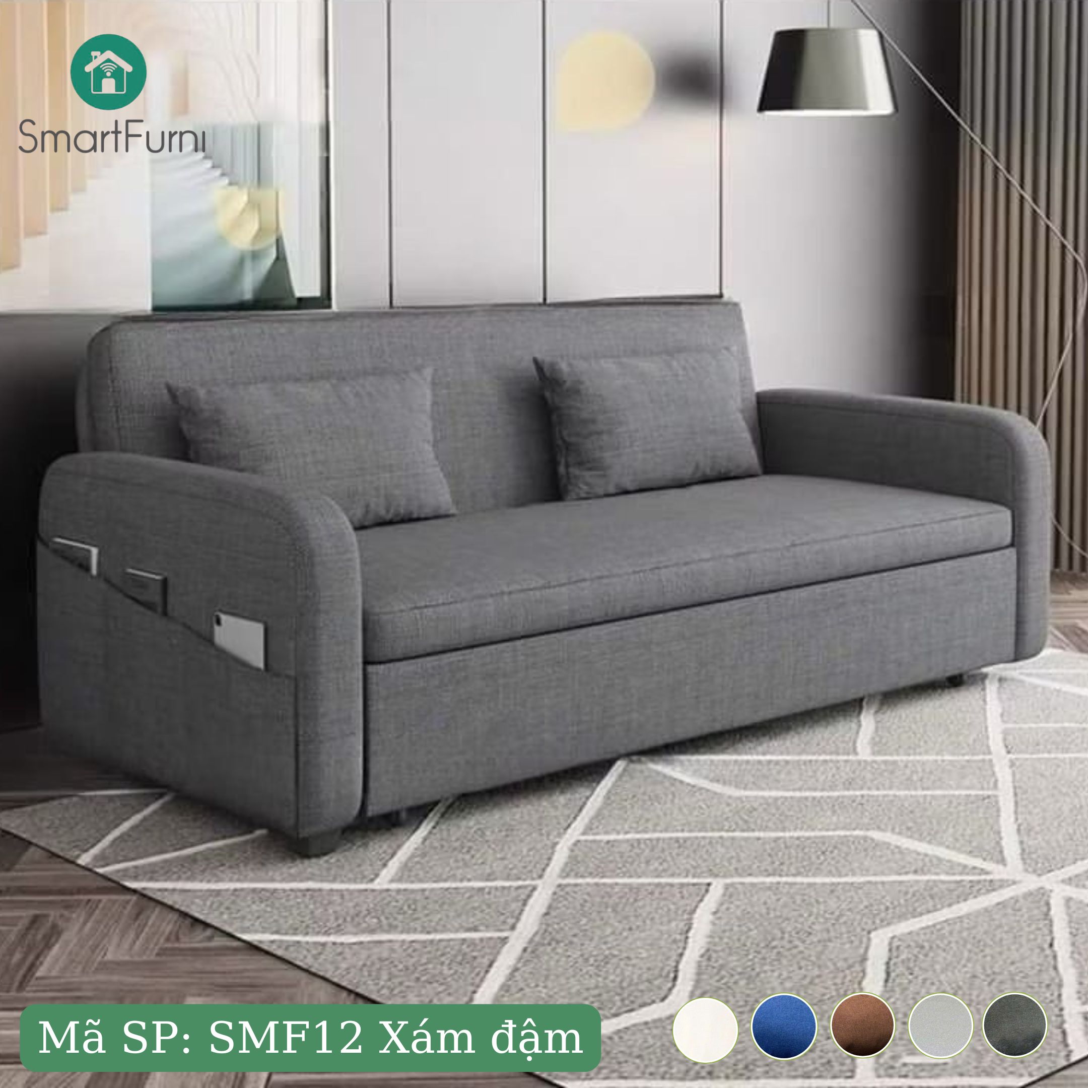 Sofa giường thông minh SmartFurni SMF12 Vải Lanh Canvas -  Xám nhạt_thumbnail_1